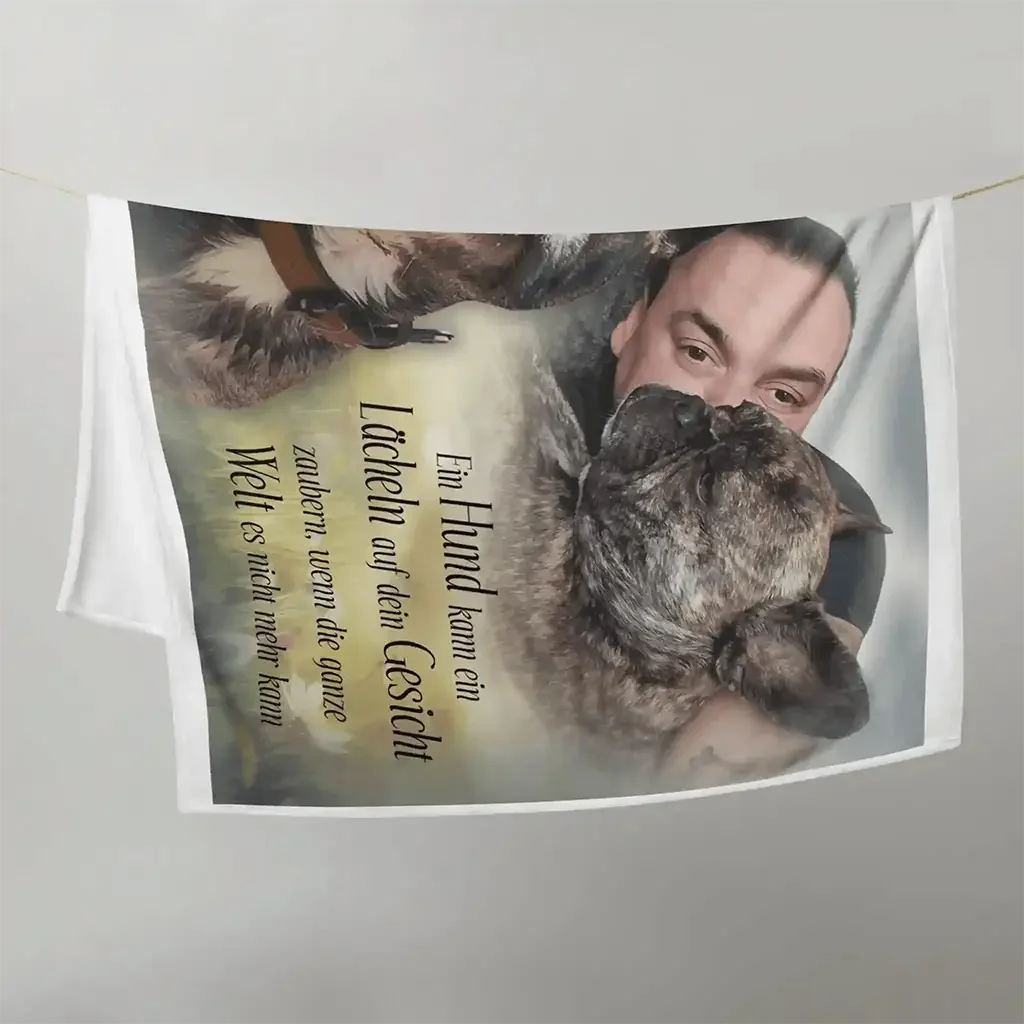 Fleecedecke mit Foto von Mann und Hund, Zitat zum Hundeglück, personalisiertes Haustiergeschenk