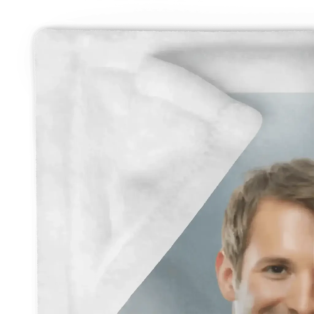 Detail einer personalisierten Decke zur Silberhochzeit mit Bildausschnitt eines Mannes