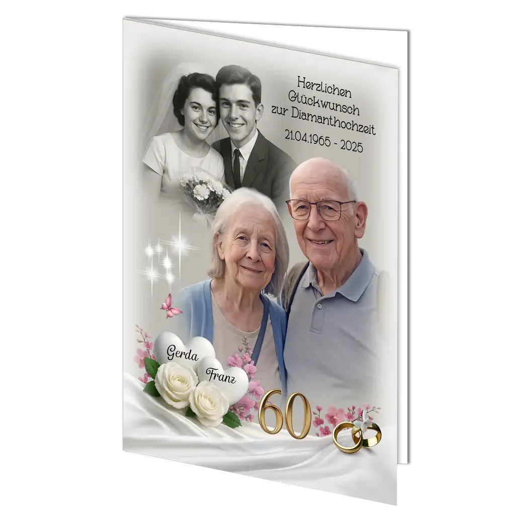 liebevolle Gratulationskarte mit Text zur Diamanthochzeit