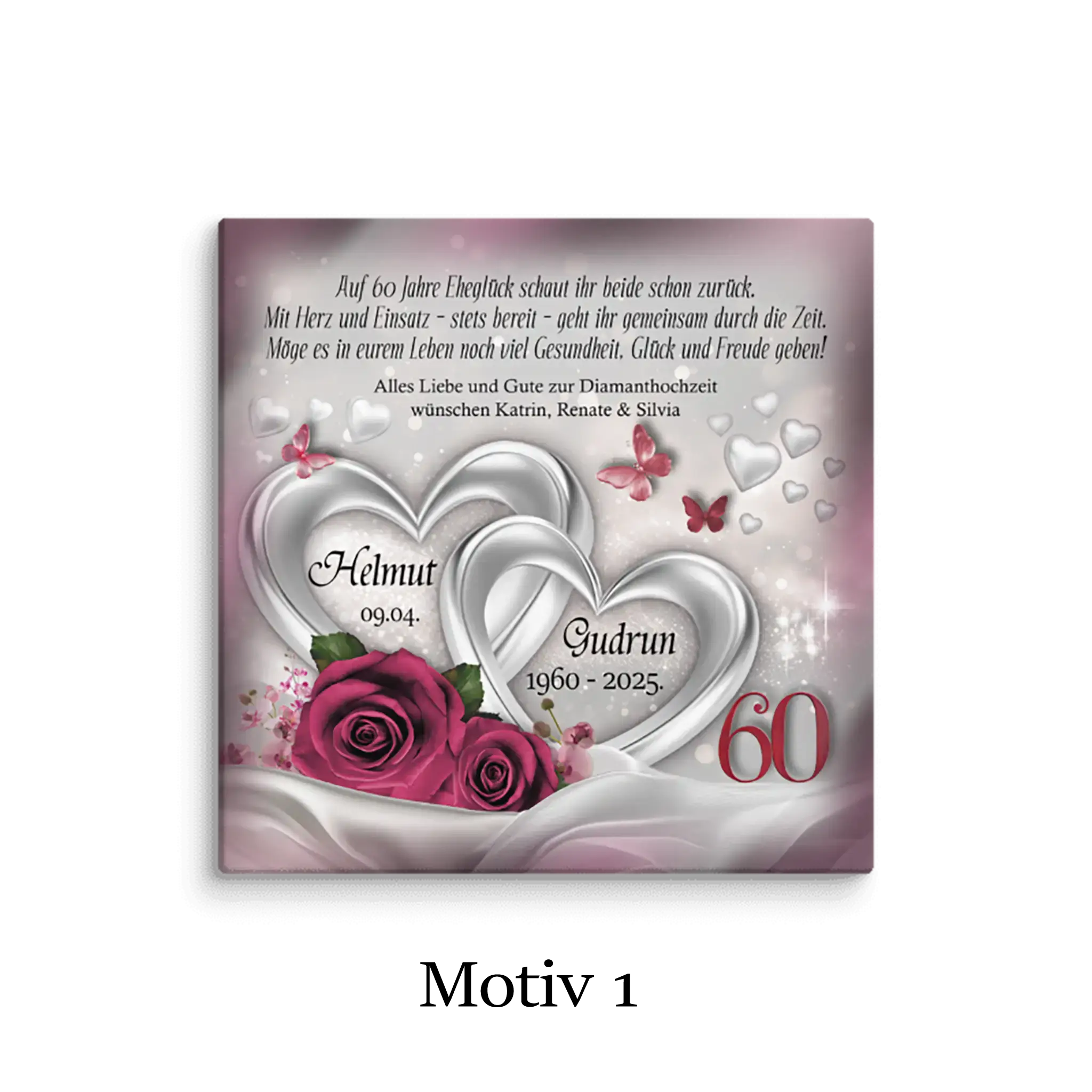 Romantische Erinnerung zur Diamanthochzeit – quadratische Leinwand mit Spruch