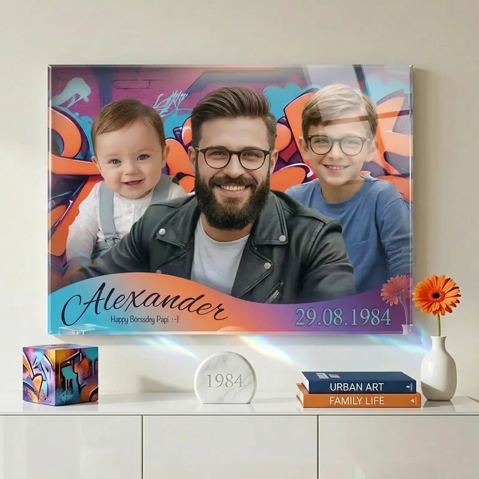 außergewöhnliches Geschenk zum Vatertag, personalisiertes Acrylglasbild mit Foto und Name