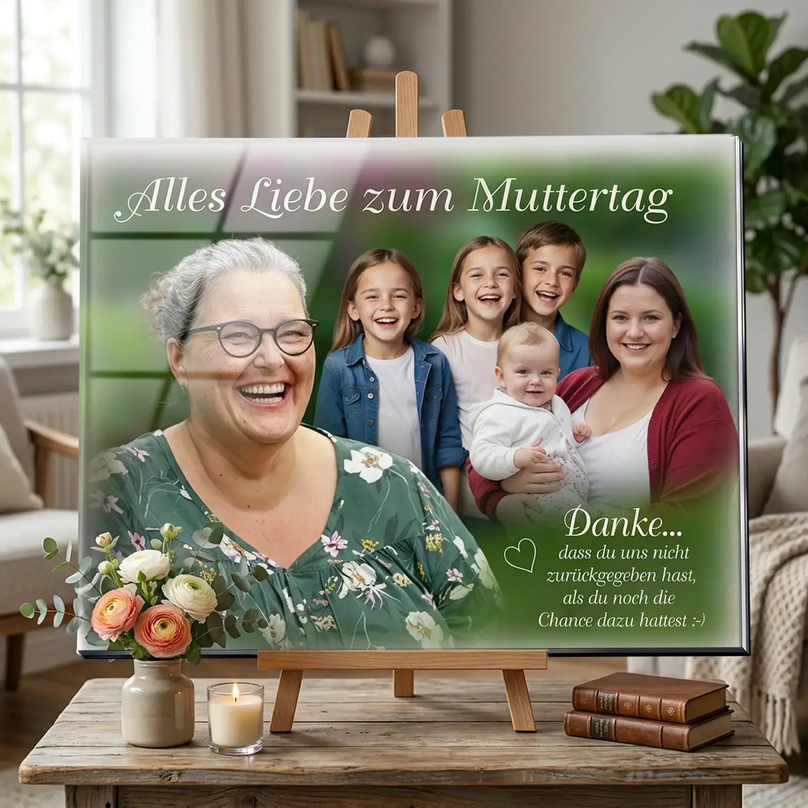hochwertiges Geschenk auf Acrylglas mit Foto und Name, personalisiert zum Muttertag von ihren Kindern und Enkelkindern