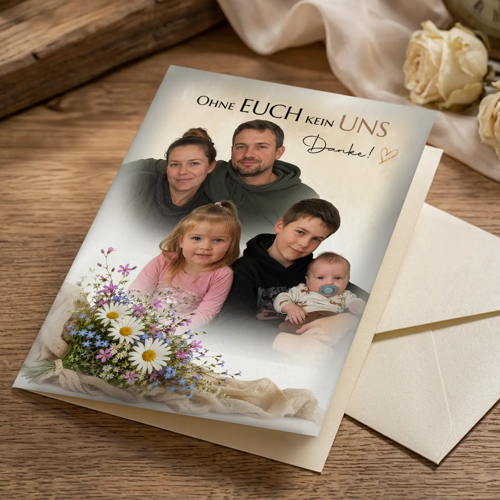 Grußkarte mit Foto der Familie als persönliches Geschenk für Oma und Opa zu jedem Anlass.