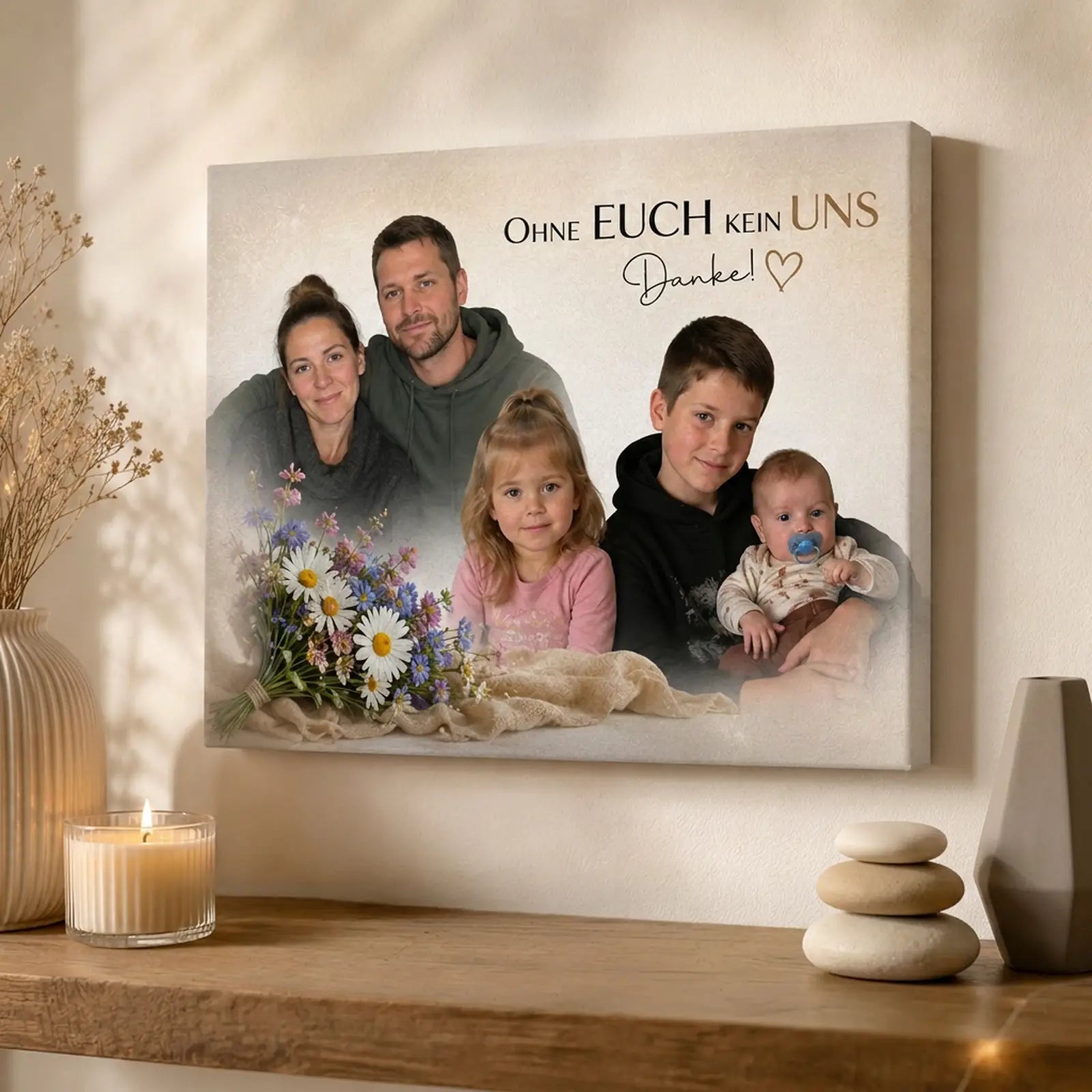 Leinwand mit Foto der Familie als persönliches Geschenk zum Geburtstag für Großeltern.