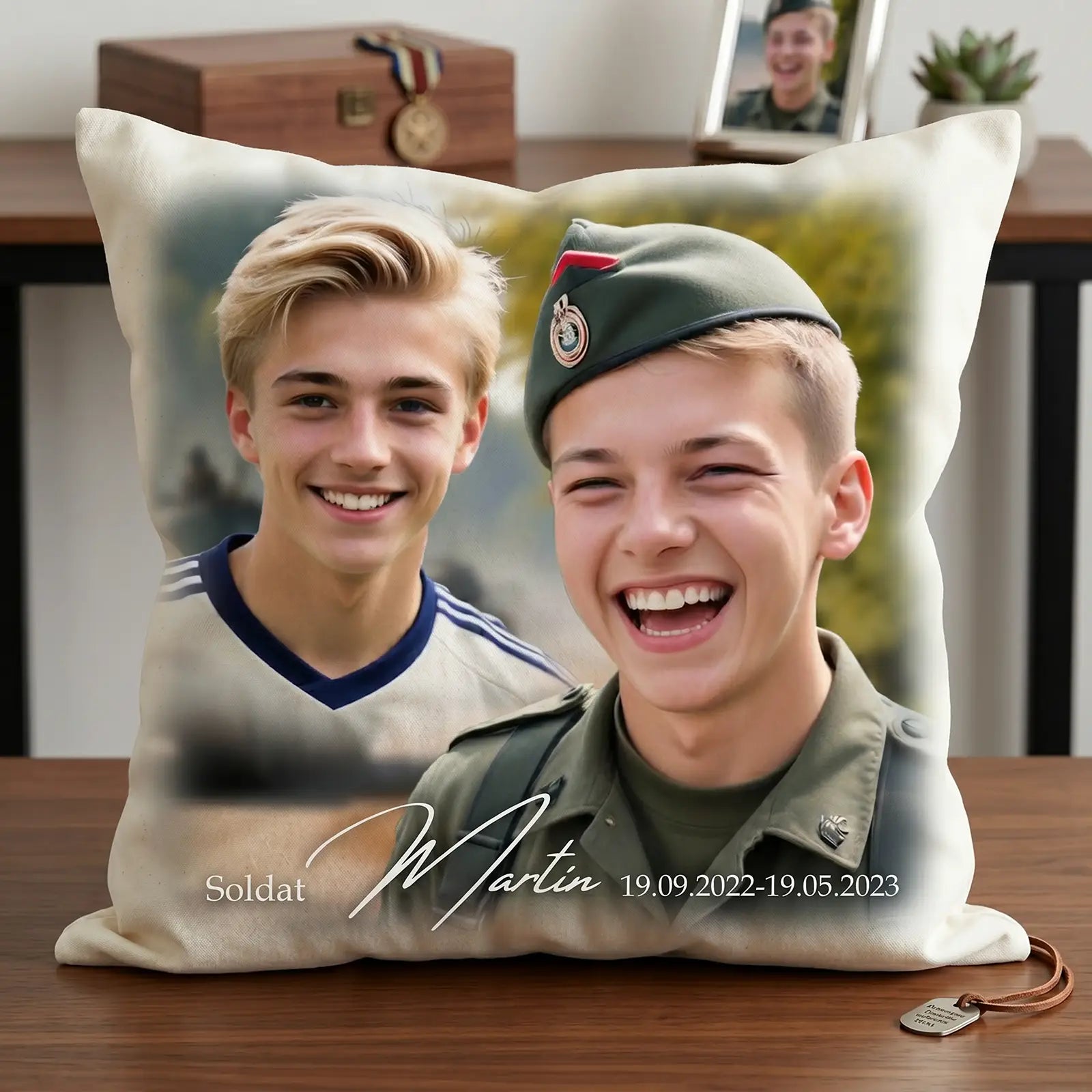 Geschenk für jeden Anlass - personalisiertes Kissen mit Bildern und Namen, ideal für besondere Feiern.
