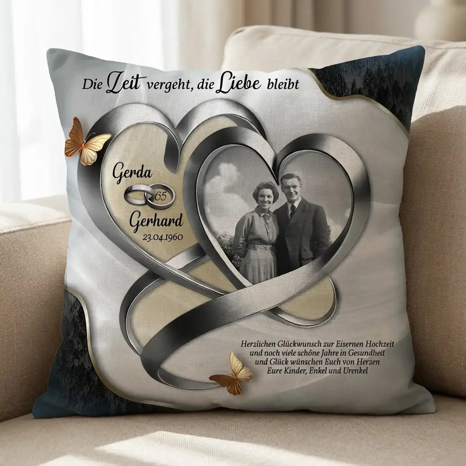 Geschenk zur Eisernen Hochzeit - Kissen mit Foto zum 65. Hochzeitstag - Gerda und Gerhard