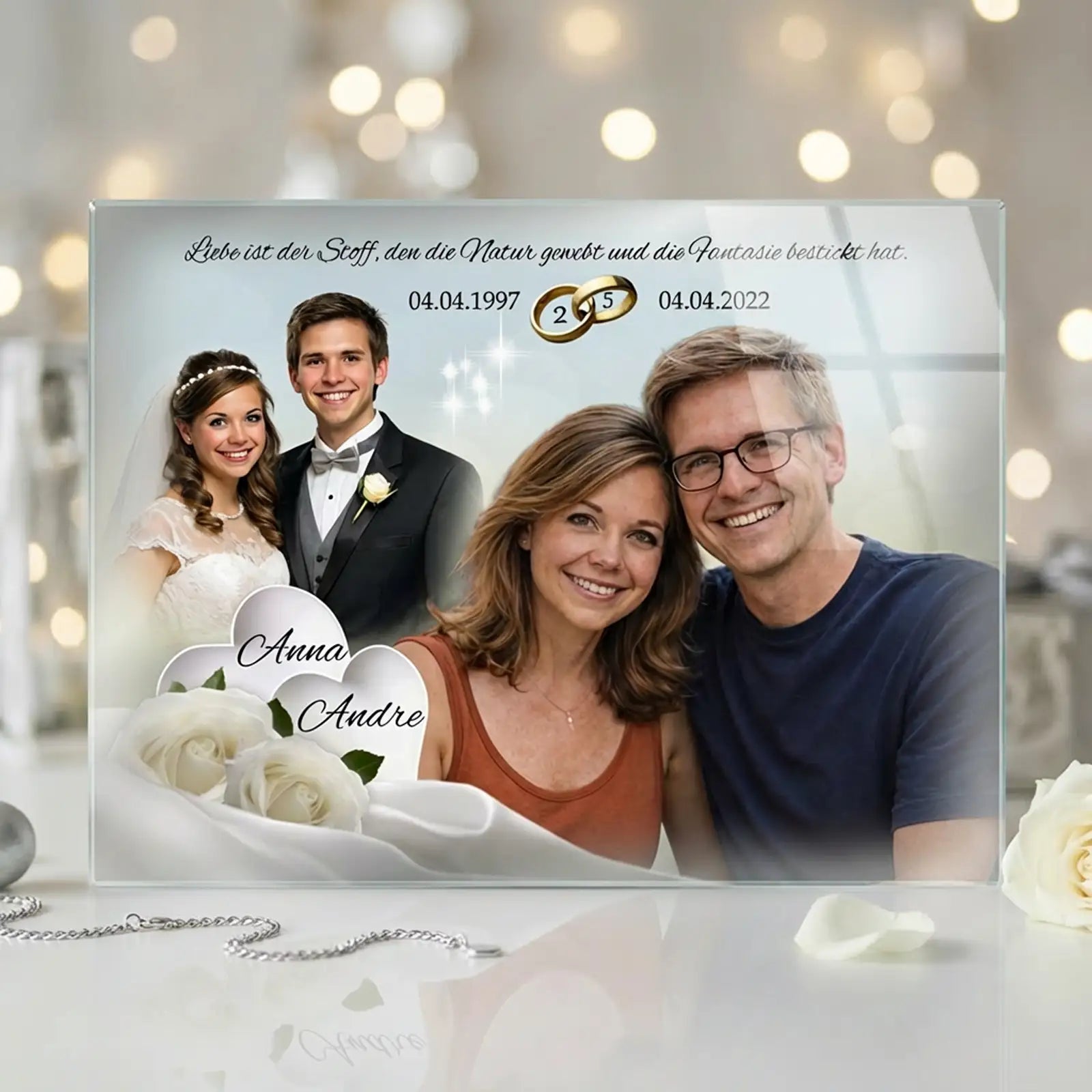 Geschenk zur Silbernen Hochzeit – persönliches Acrylglasbild zum 25. Hochzeitstag, Anna und Andre