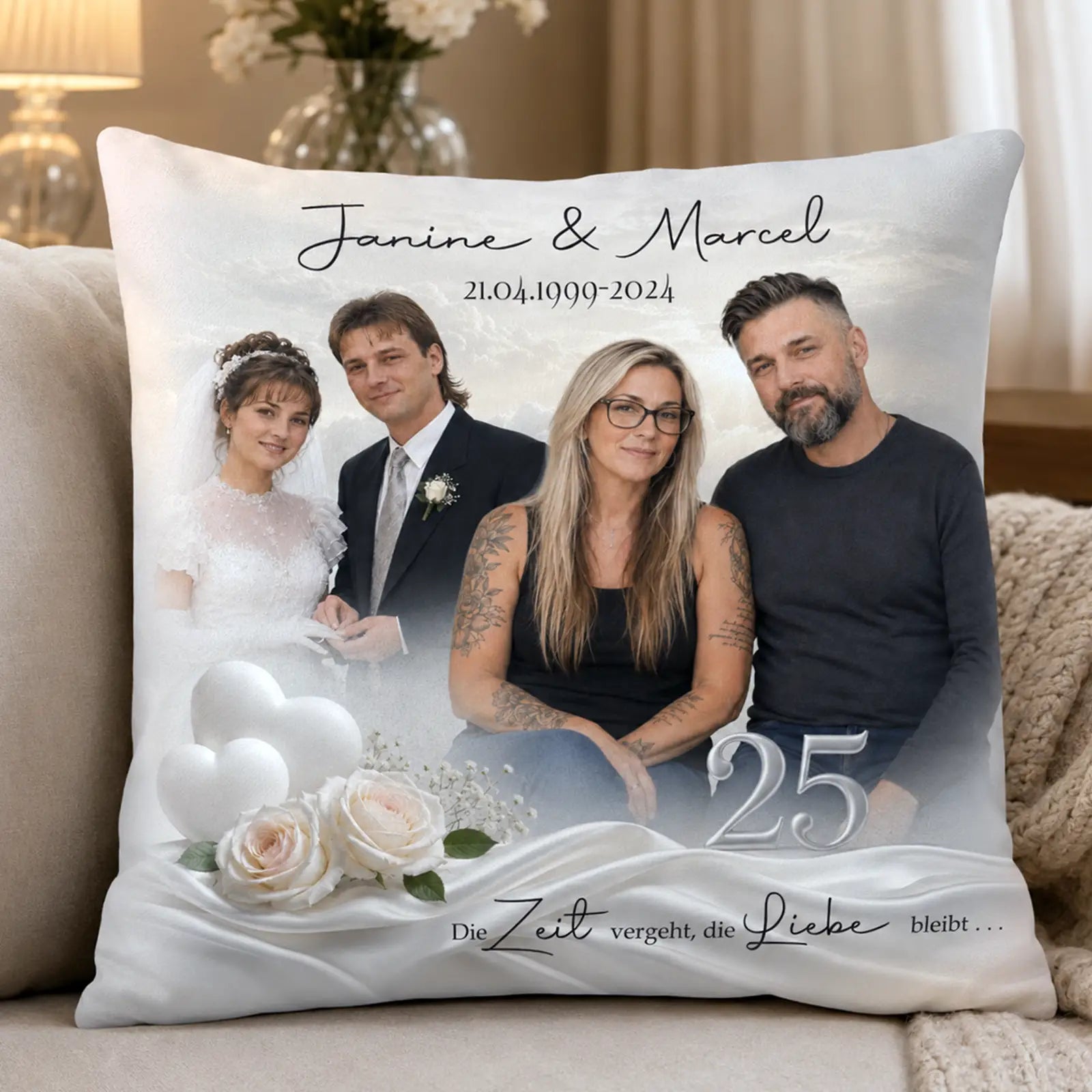 Personalisiertes Geschenk mit Fotos von damals und heute zur Silbernen Hochzeit. Romantisches Geschenk zum 25. Hochzeitstag.