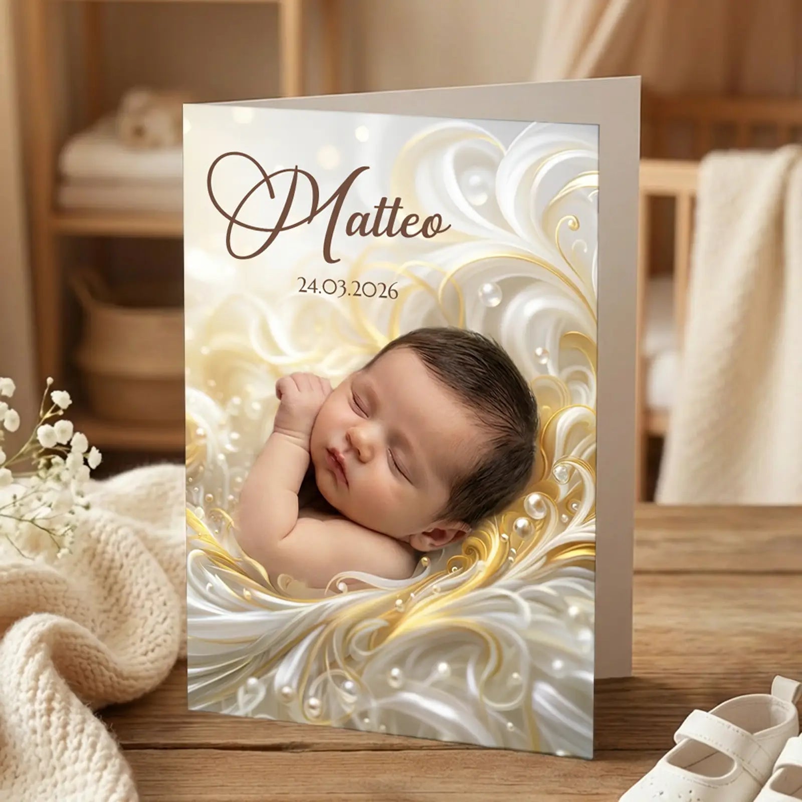 Grusskarte mit Foto als Geschenk zur Taufe. Bezauberndes Taufgeschenk für Paten, Großeltern und Freunde