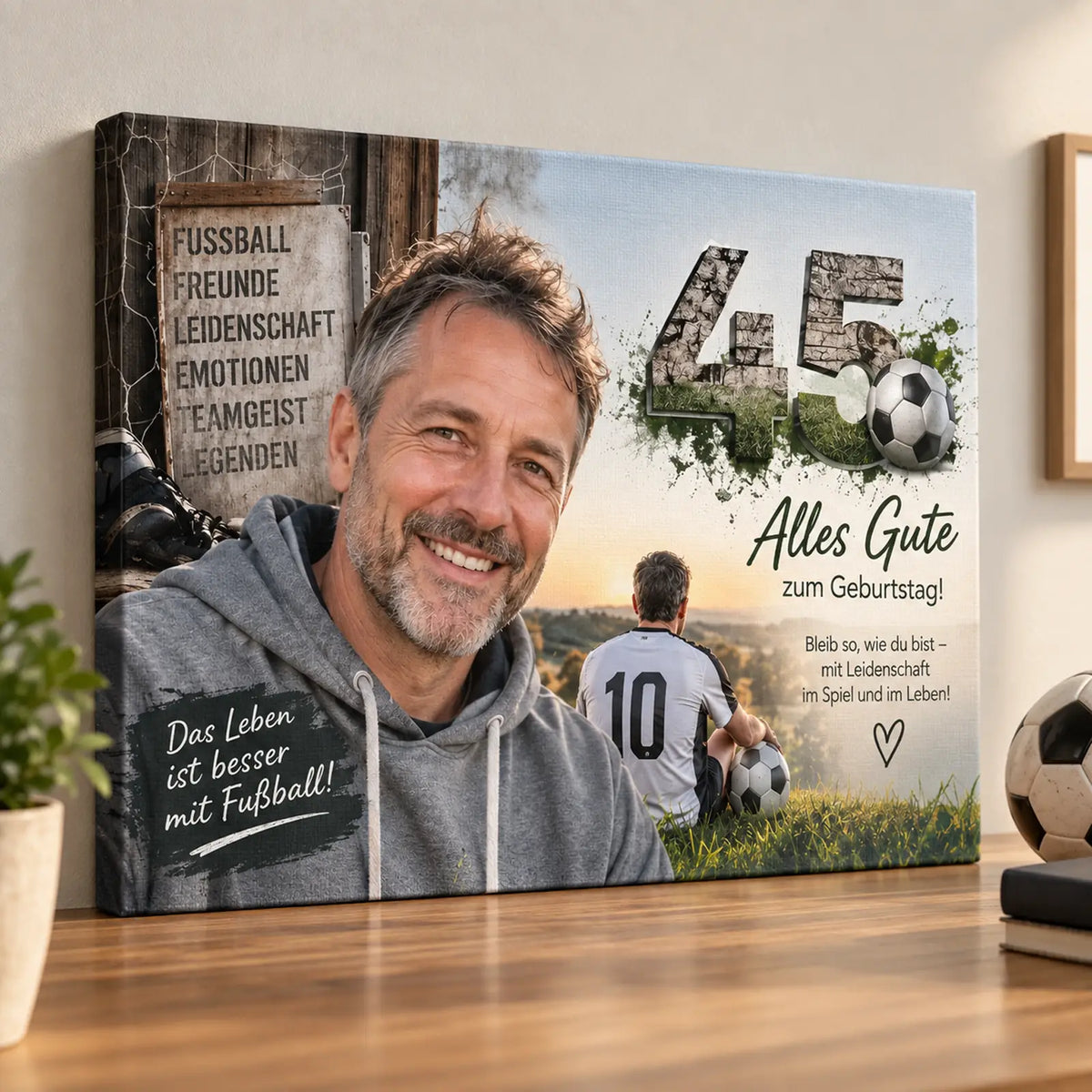 Geburtstagsgeschenk für Fussballfan - originelle Leinwand mit Foto und Thema Fussball als einzigartiges Geschenk.