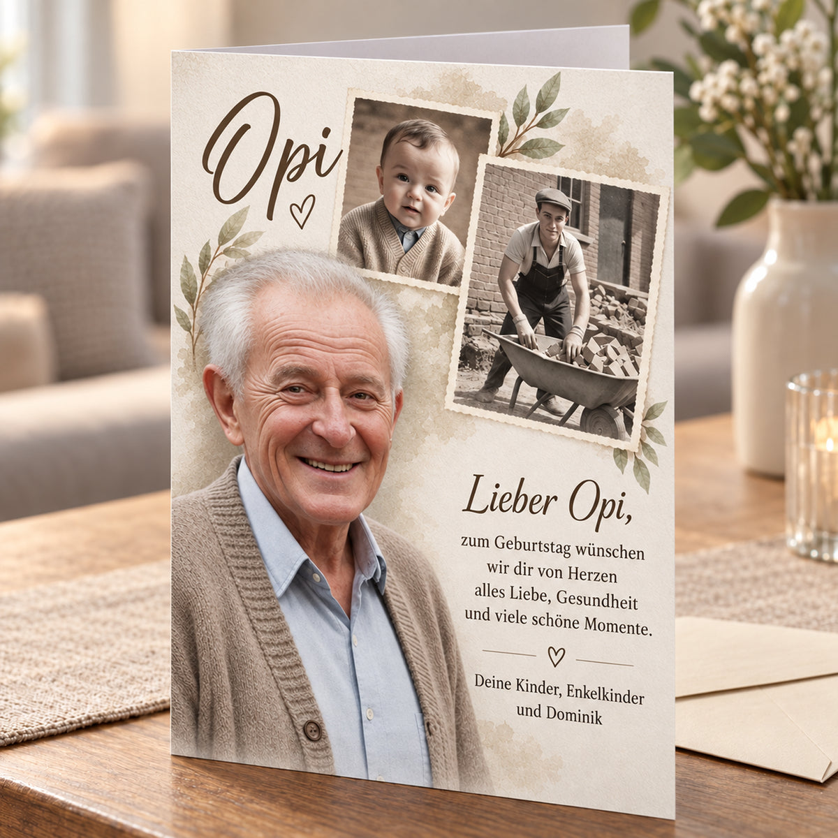 individuelle Grußkarte mit Foto und Name als personalisiertes Geschenk zum Geburtstag, liebevoll gestaltet und hochwertig umgesetzt