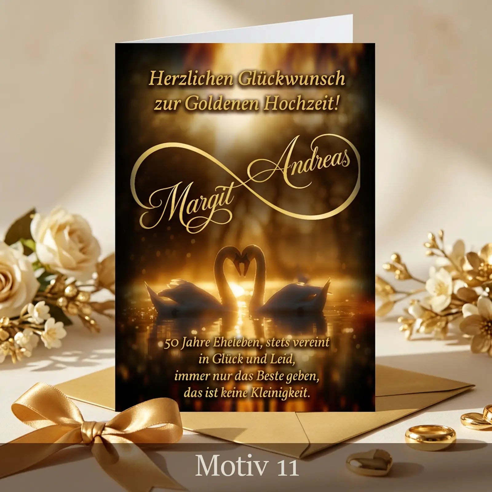 Individuell personalisierte Karte zur Goldenen Hochzeit mit Namen und Datum als hochwertiges Geschenk zum 50. Hochzeitstag