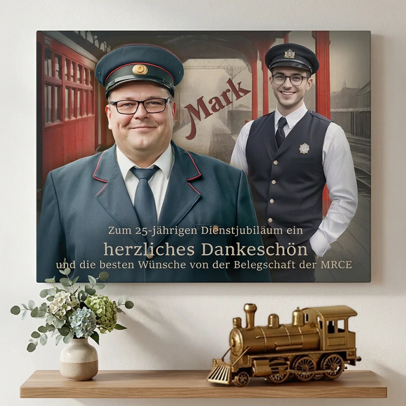 individuelles Leinwand-Geschenk mit Foto und Namen, hochwertig personalisiert zum Dienstjubiläum und als bleibende Erinnerung entworfen