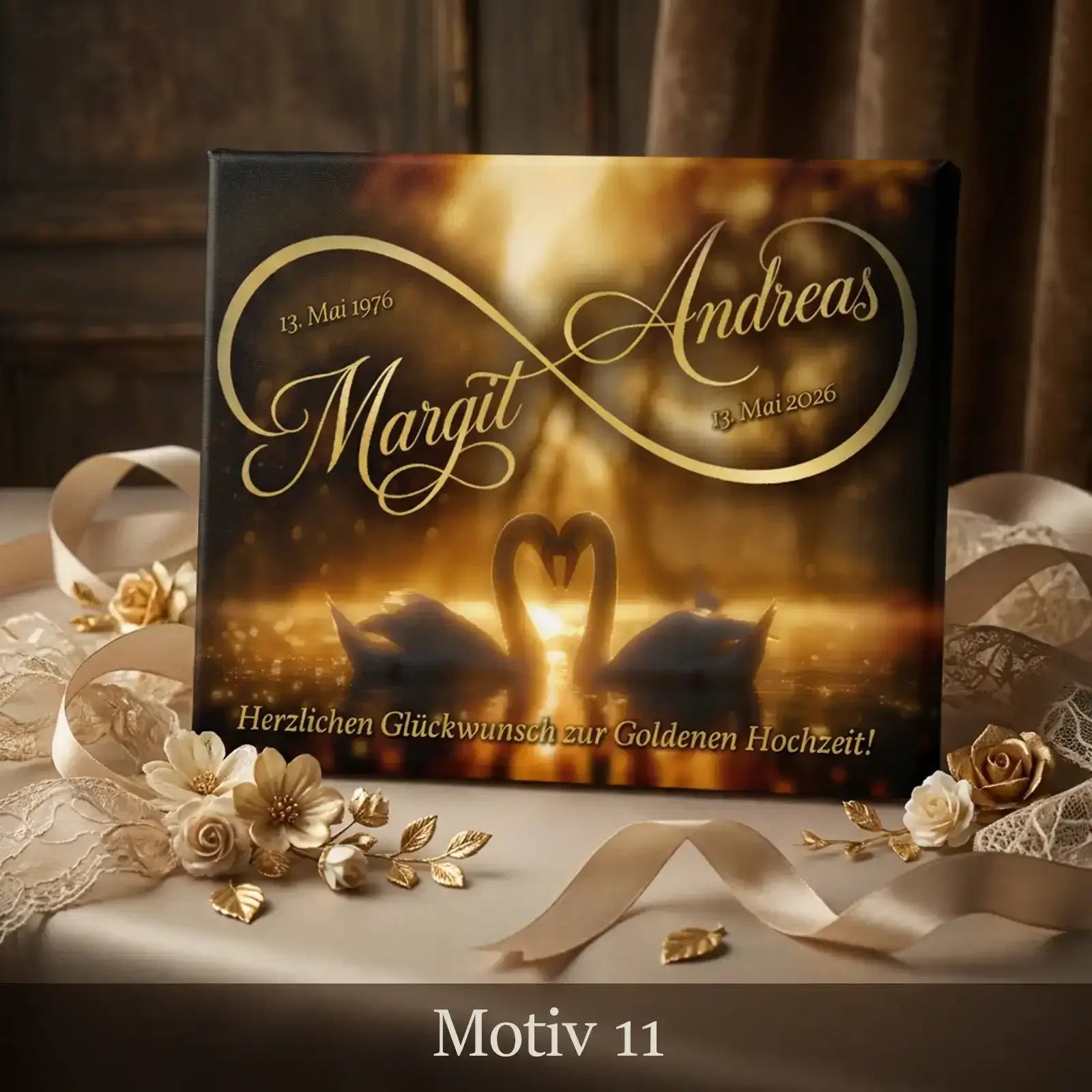 Individuell personalisierte Leinwand zur Goldenen Hochzeit mit Namen und Datum als hochwertiges Geschenk zum 50. Hochzeitstag