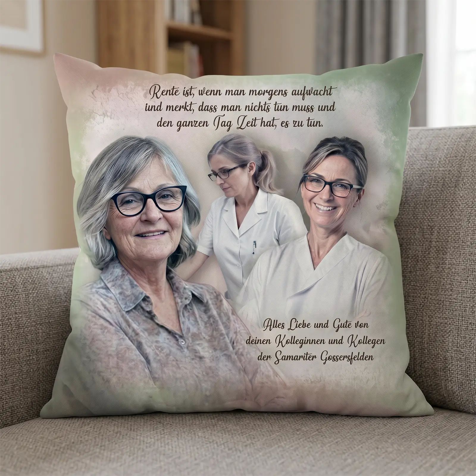 Originelles Geschenk für jeden Anlass – Persönliches Kissen mit herzlicher Botschaft für Kollegen.