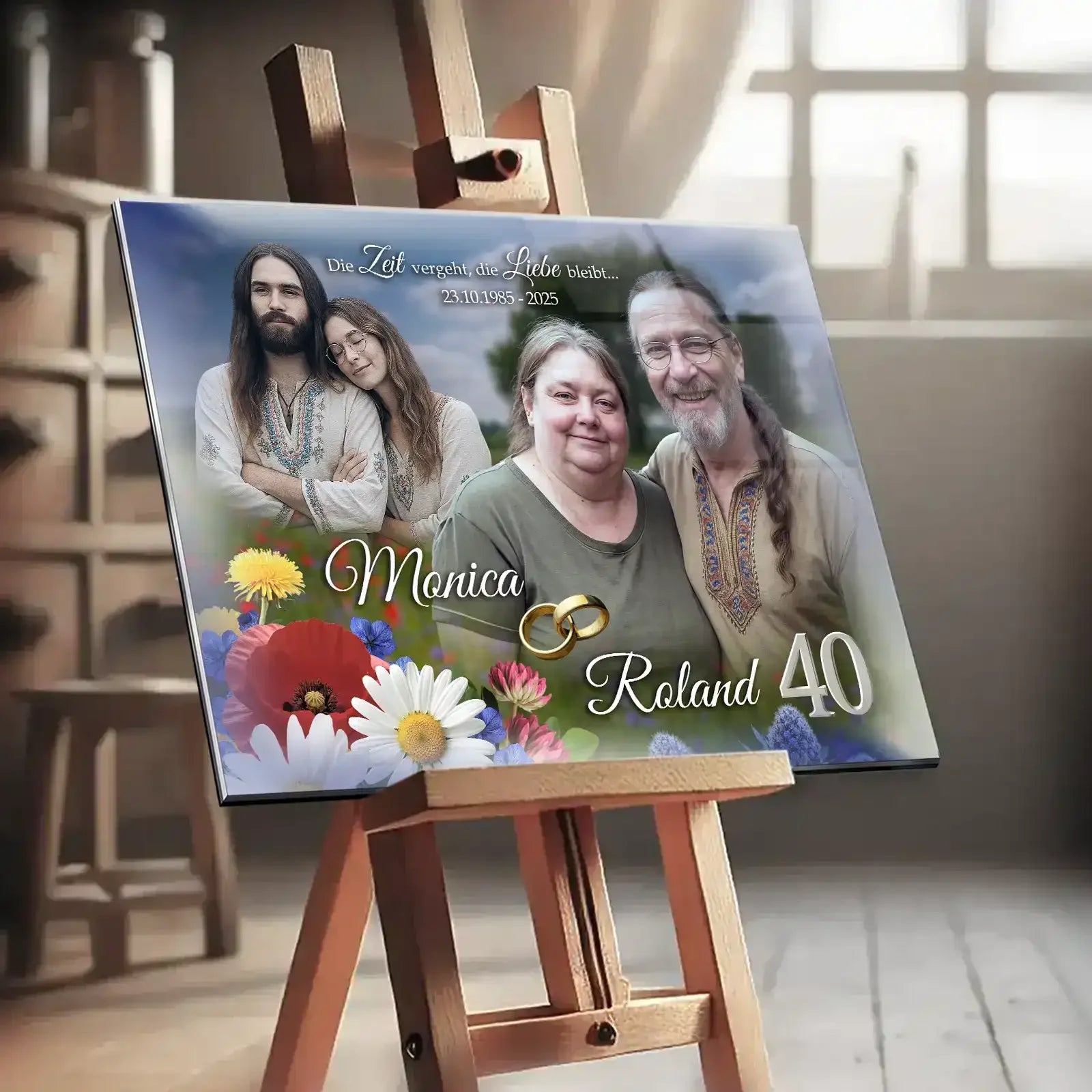 Geschenk zur Rubinhochzeit - persönlich und einzigartig zum 40. Hochzeitstag. Acrylglasbild mit den Namen Monica und Roland.