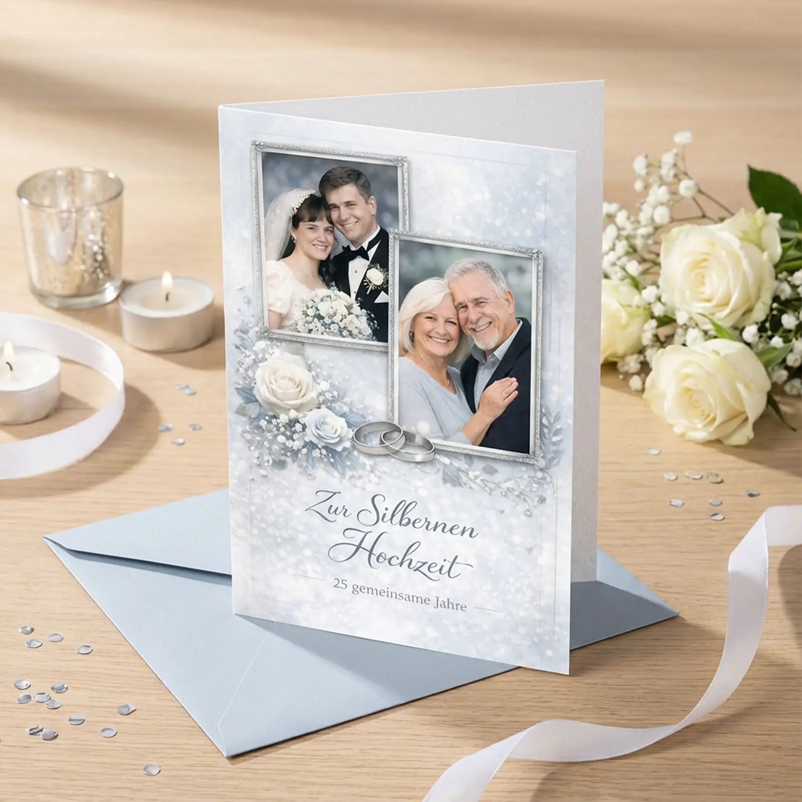 Geschenk zur Silbernen Hochzeit - Individuelle Grußkarte mit Foto zum 25. Hochzeitstag. 
