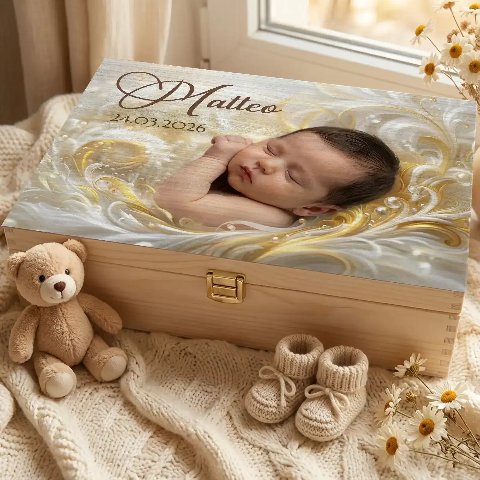 Geschenk zur Taufe & Geburt - personalisierte Holzbox als Taufgeschenk - ca. 220x150x80mm