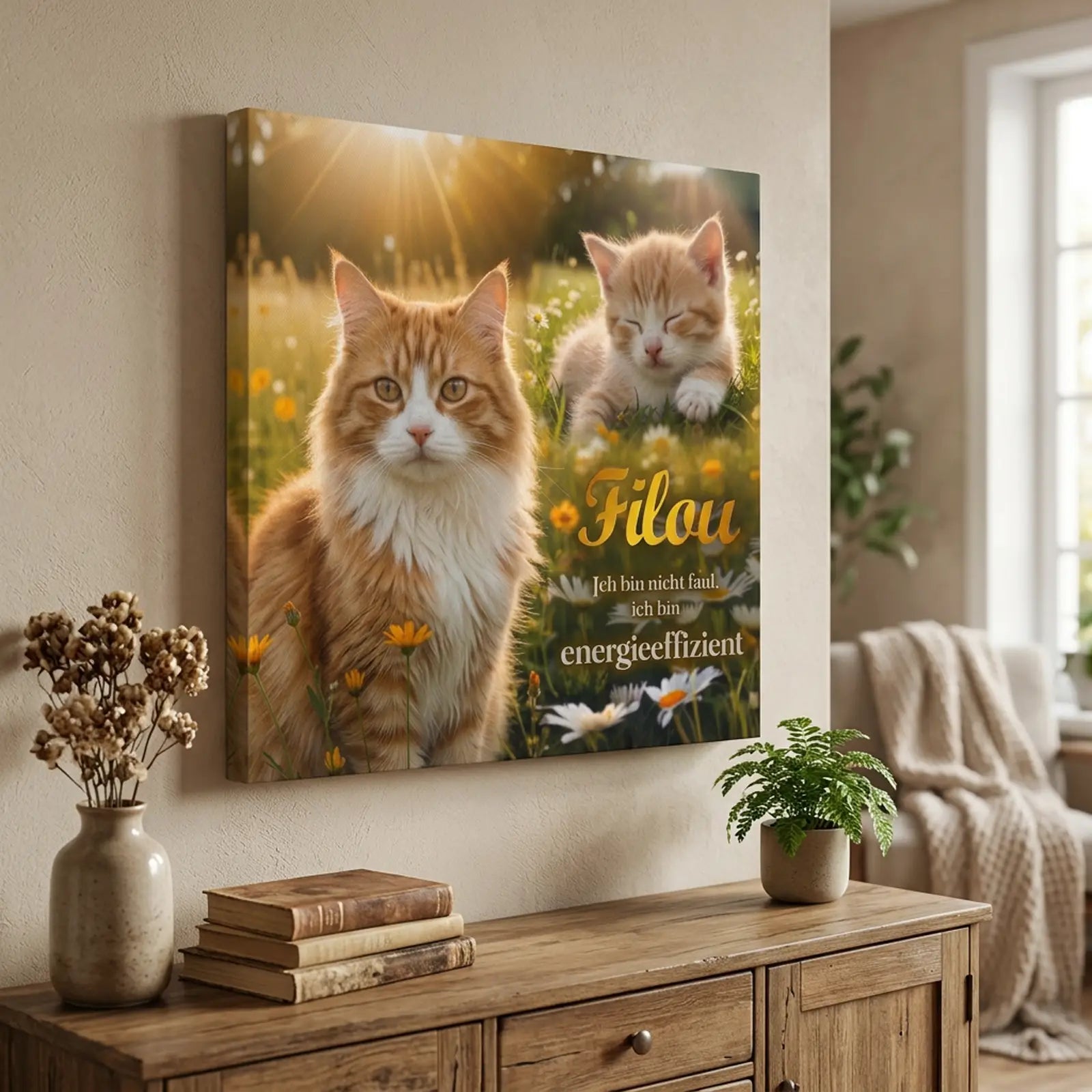 Personalisierte Leinwand mit Katzenfoto und Name als liebevolles Haustier Geschenk