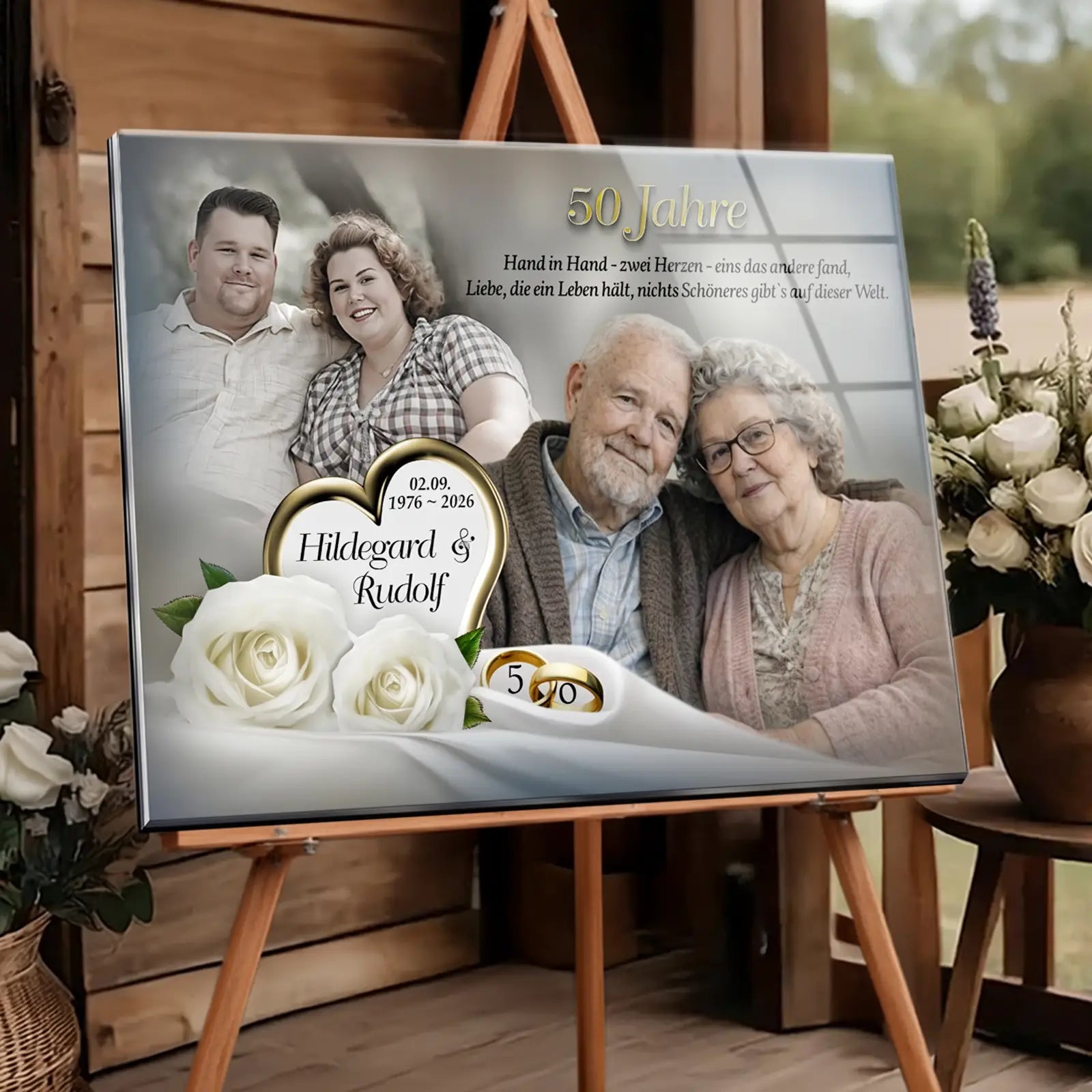 Geschenk zur Goldenen Hochzeit - personalisiertes Acrylglasbild mit Foto zum 50. Hochzeitstag von Hildegard und Rudolf