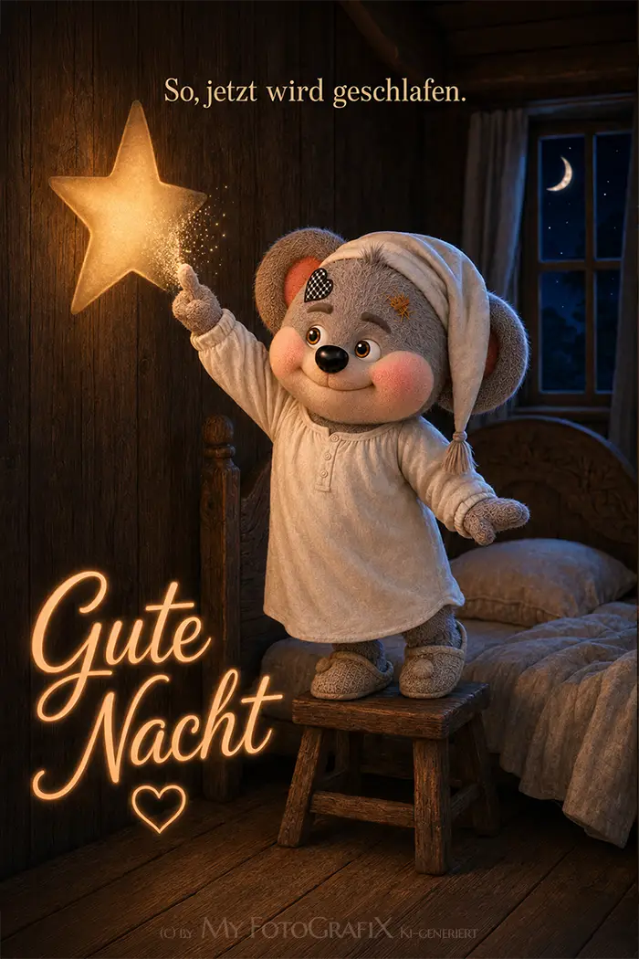 Süßer Maus-Charakter in Schlafanzug mit leuchtendem Stern, Gute Nacht Motiv für Fotogeschenke