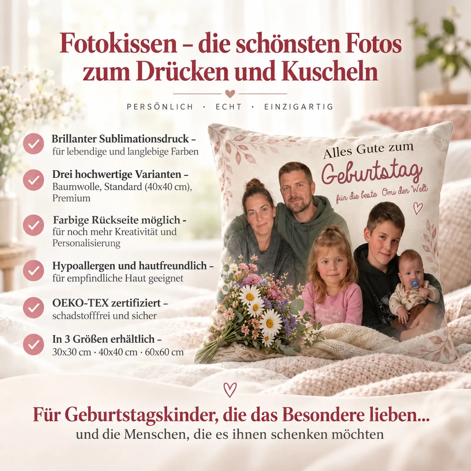 Lebensstationen Fotokissen zum runden Geburtstag