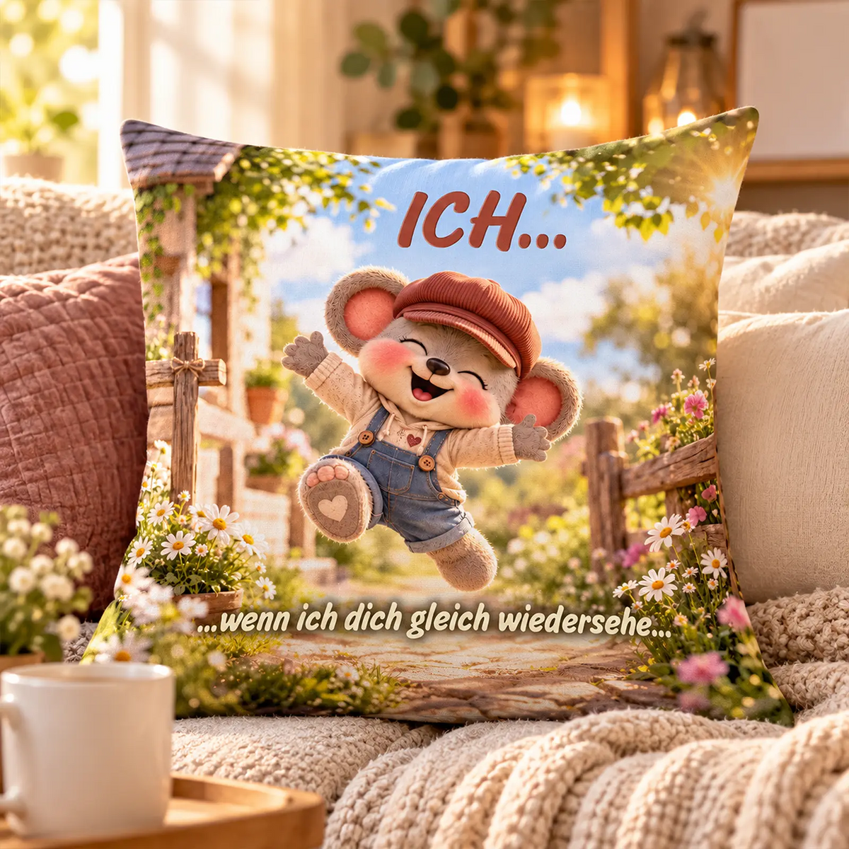 Creddy Teddy Kissen als liebevolles Geschenk zum Wiedersehen für den Partner – Ich wenn ich dich gleich wiedersehe