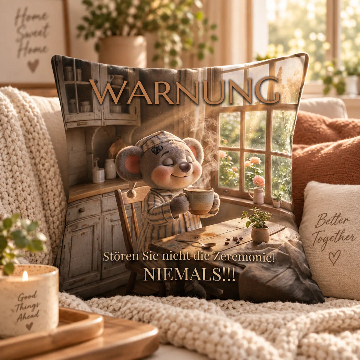 Creddy Teddy Kissen als lustiges Geschenk zum Geburtstag für Kaffeeliebhaber – Warnung stören Sie nicht die Zeremonie