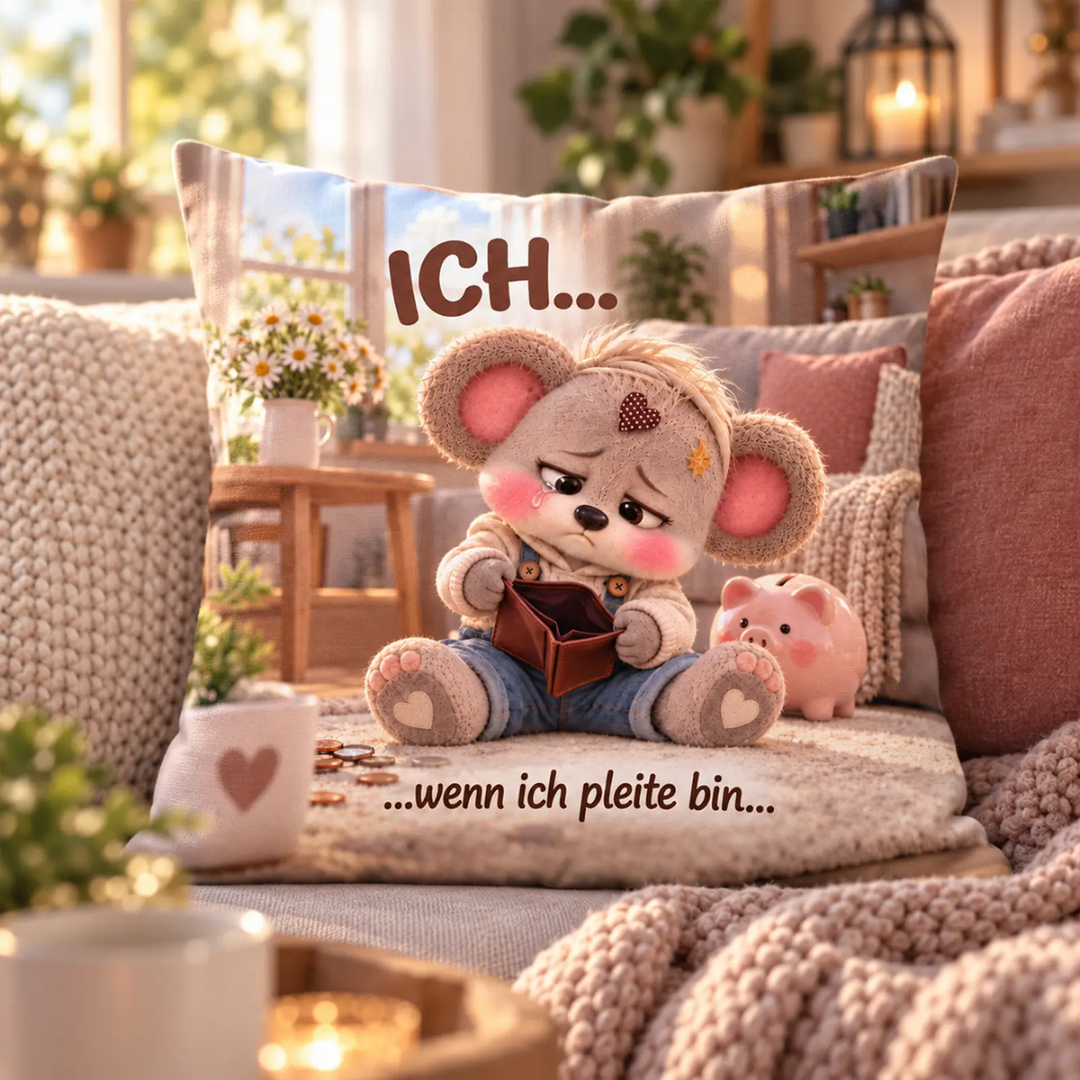 Creddy Teddy Kissen als humorvolles Geschenk zum Geburtstag – Ich wenn ich pleite bin