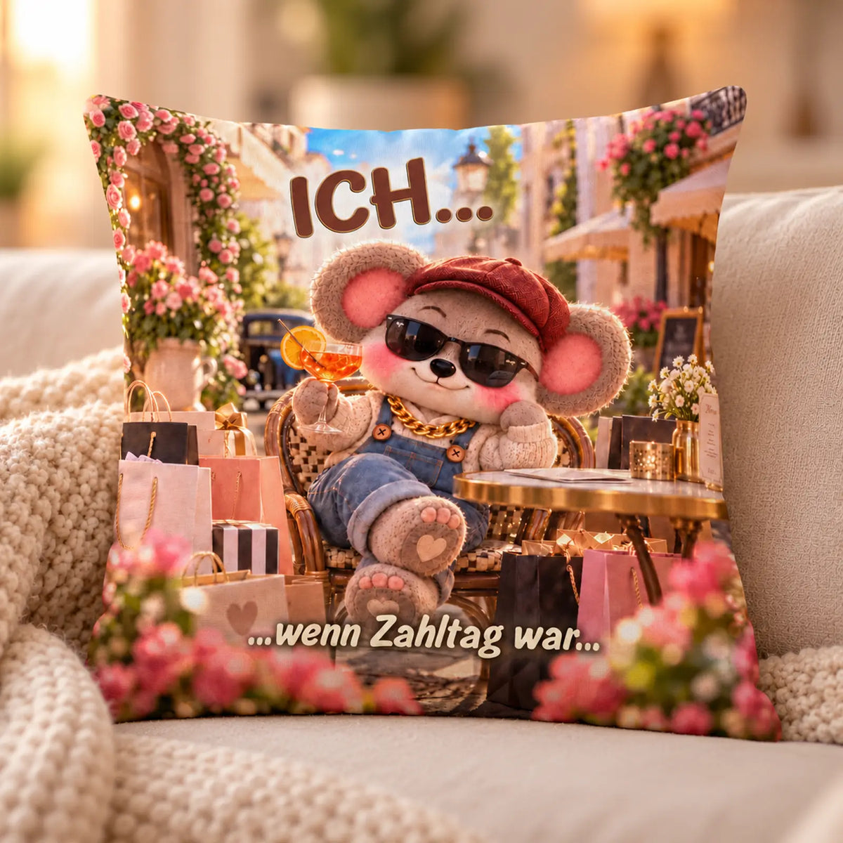 Creddy Teddy Kissen als humorvolles Geschenk zum Geburtstag für Genießer – Ich wenn Zahltag war