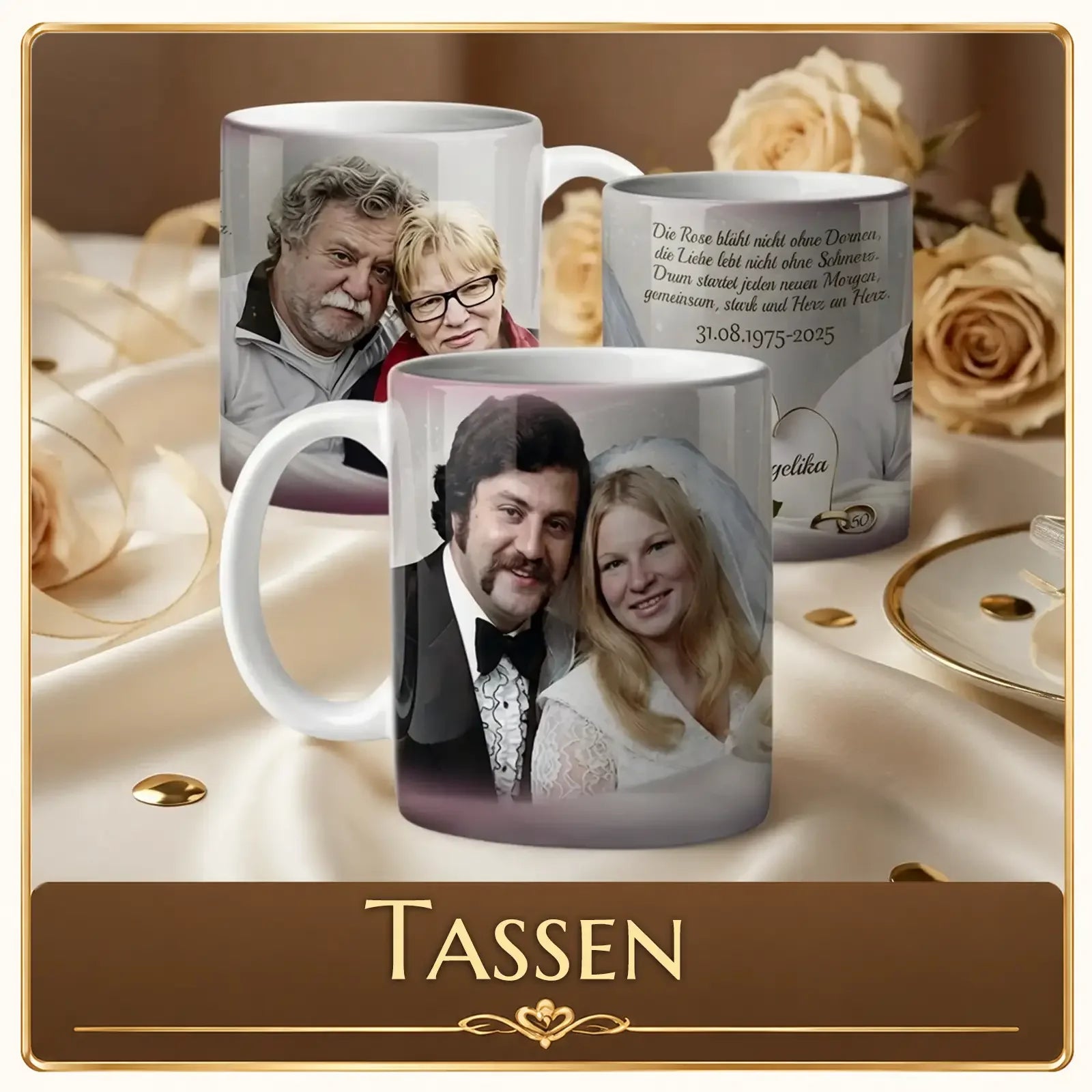 Persönliche Foto-Tassen mit Hochzeitsbildern und Liebeszitaten – individuelle Geschenkideen für Paare
