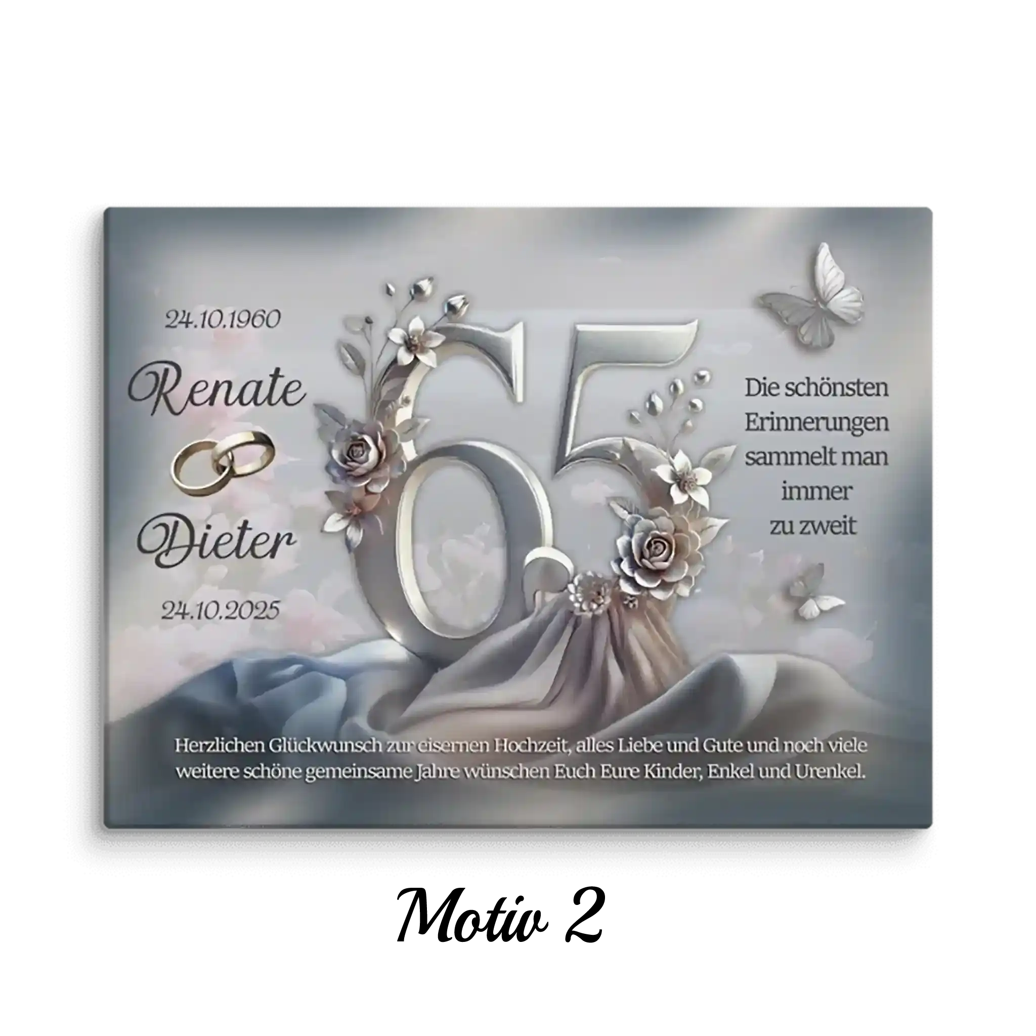 Leinwanddruck zur Eisernen Hochzeit mit romantischem Motiv