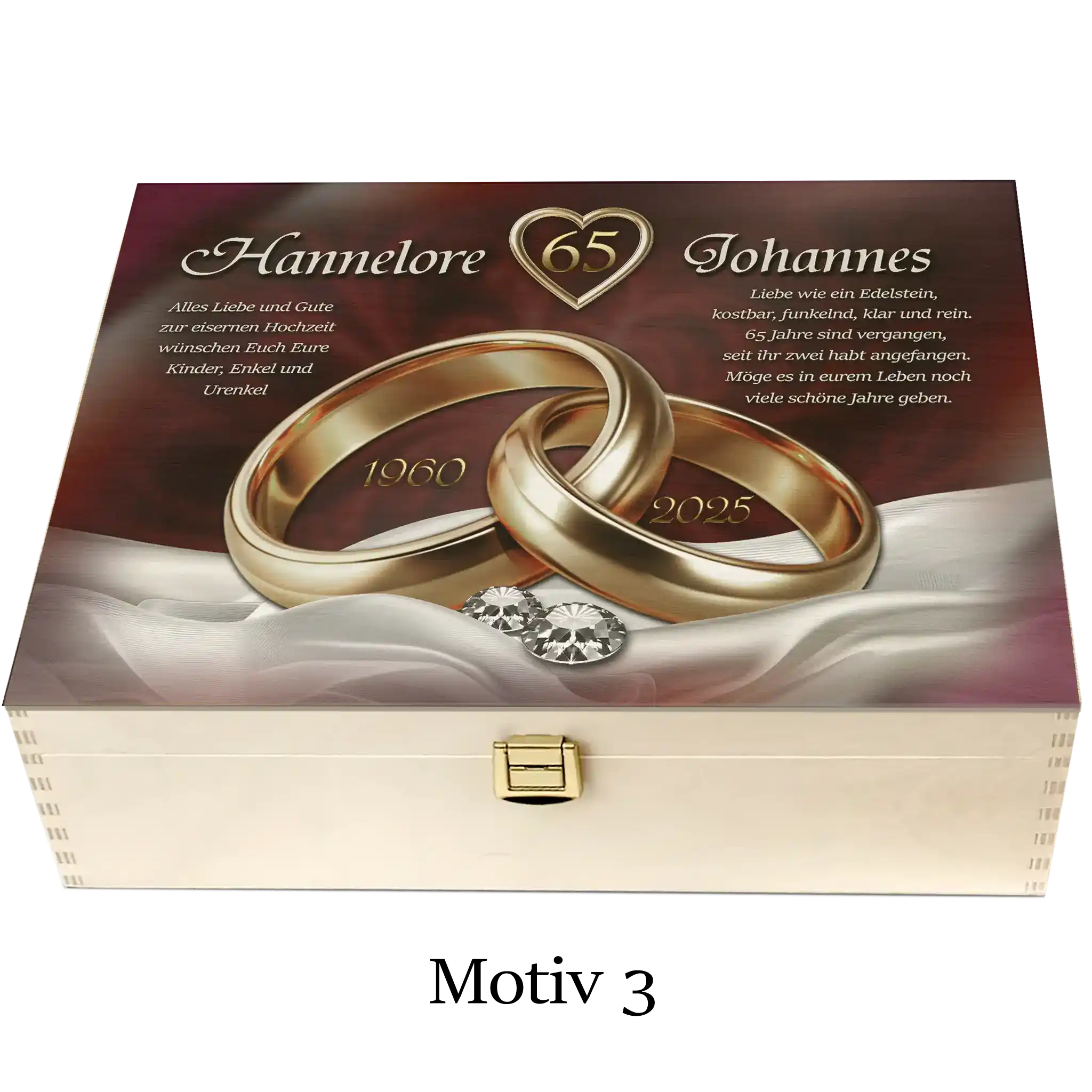 Individuelle Holzbox als Geschenk zur Eisernen Hochzeit

