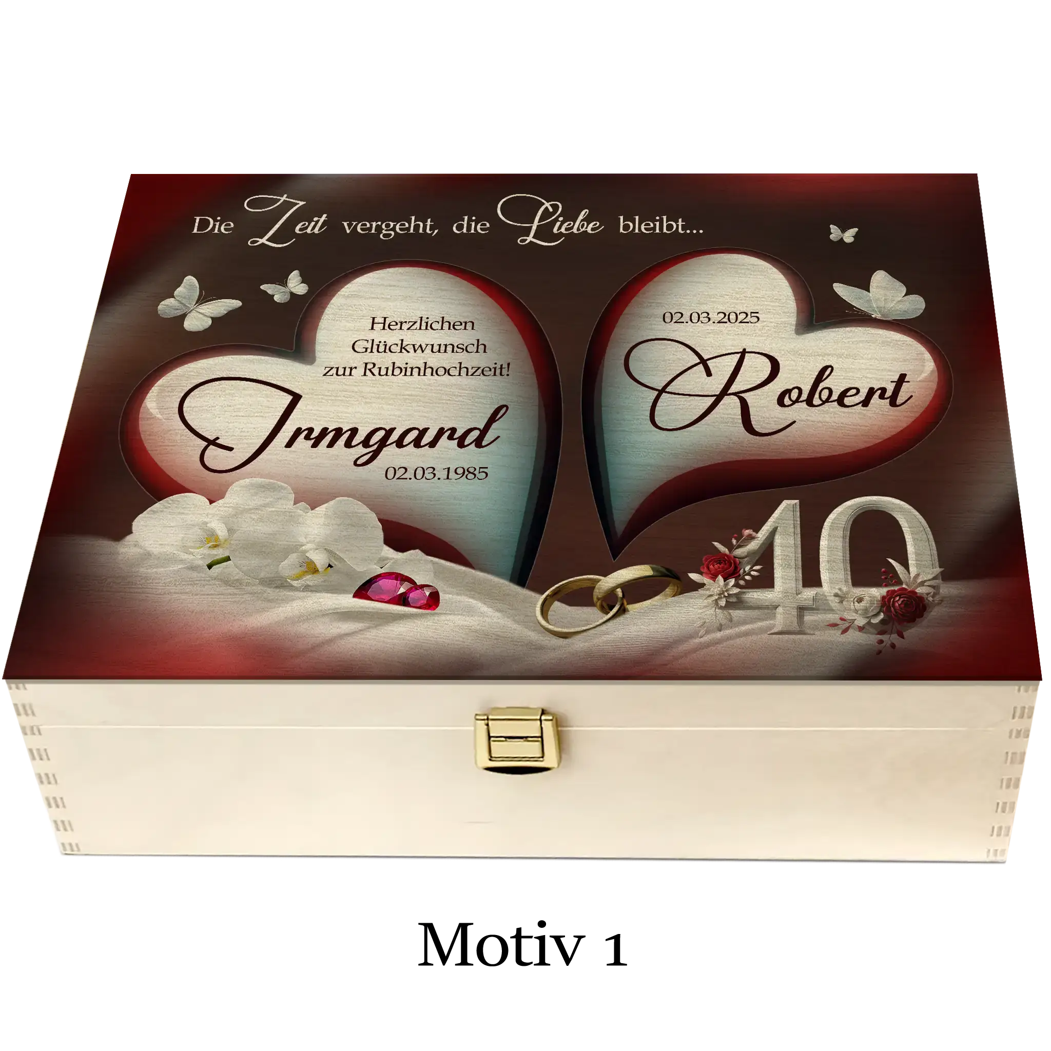 Elegante Holzbox zum 40. Hochzeitstag für die Rubinhochzeit