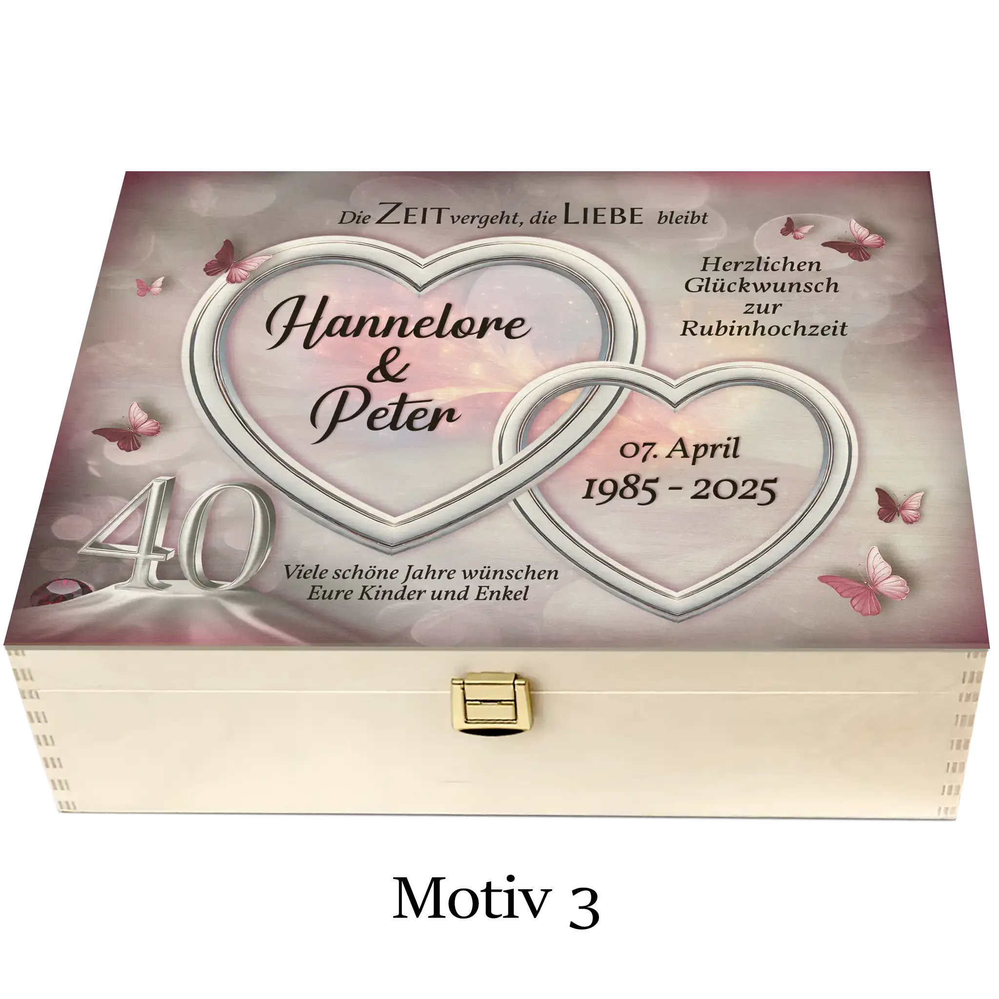 40. Hochzeitstag Geschenkidee – Holzbox für die Rubinhochzeit