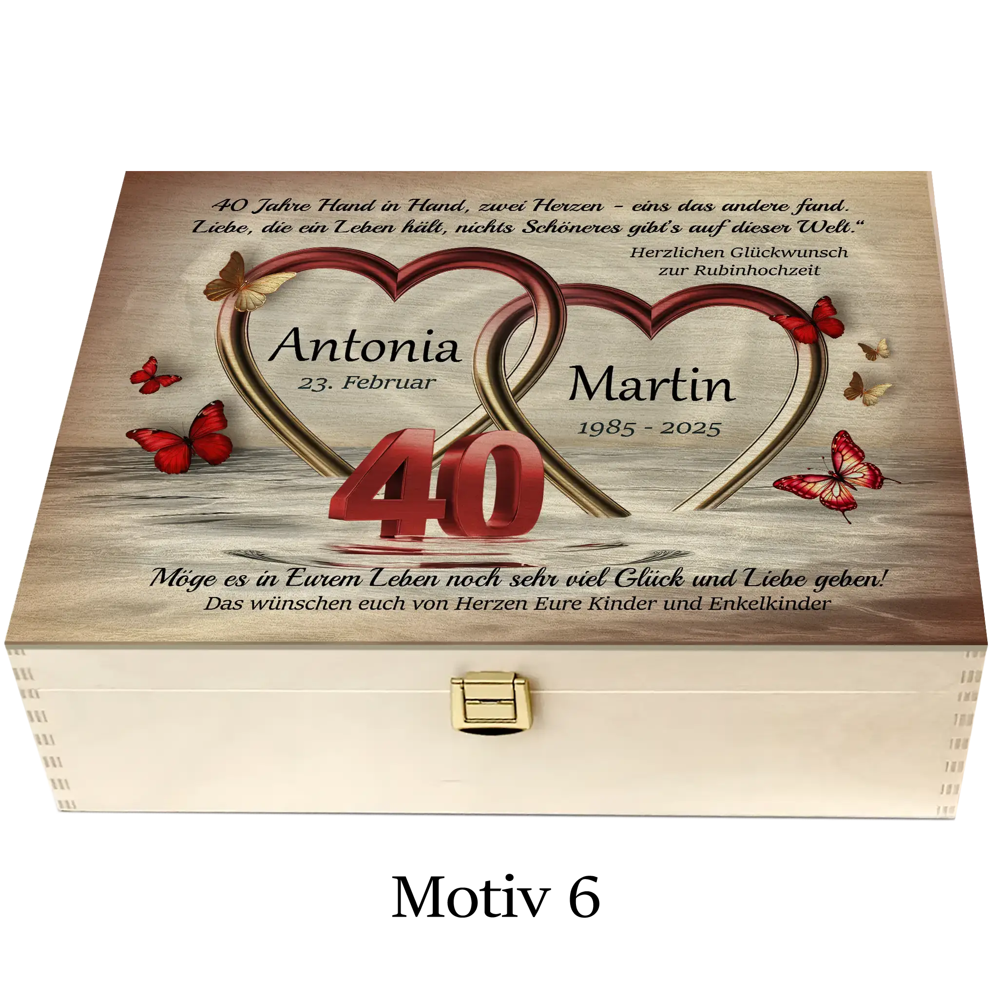 Schöne Holzbox zur Rubinhochzeit mit edlem Design für den 40. Hochzeitstag