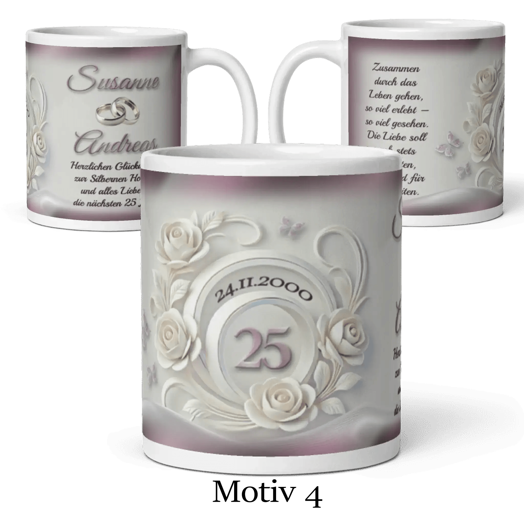 Geschenk zur Silberhochzeit: Hochwertige Tasse mit Jubiläumsdesign