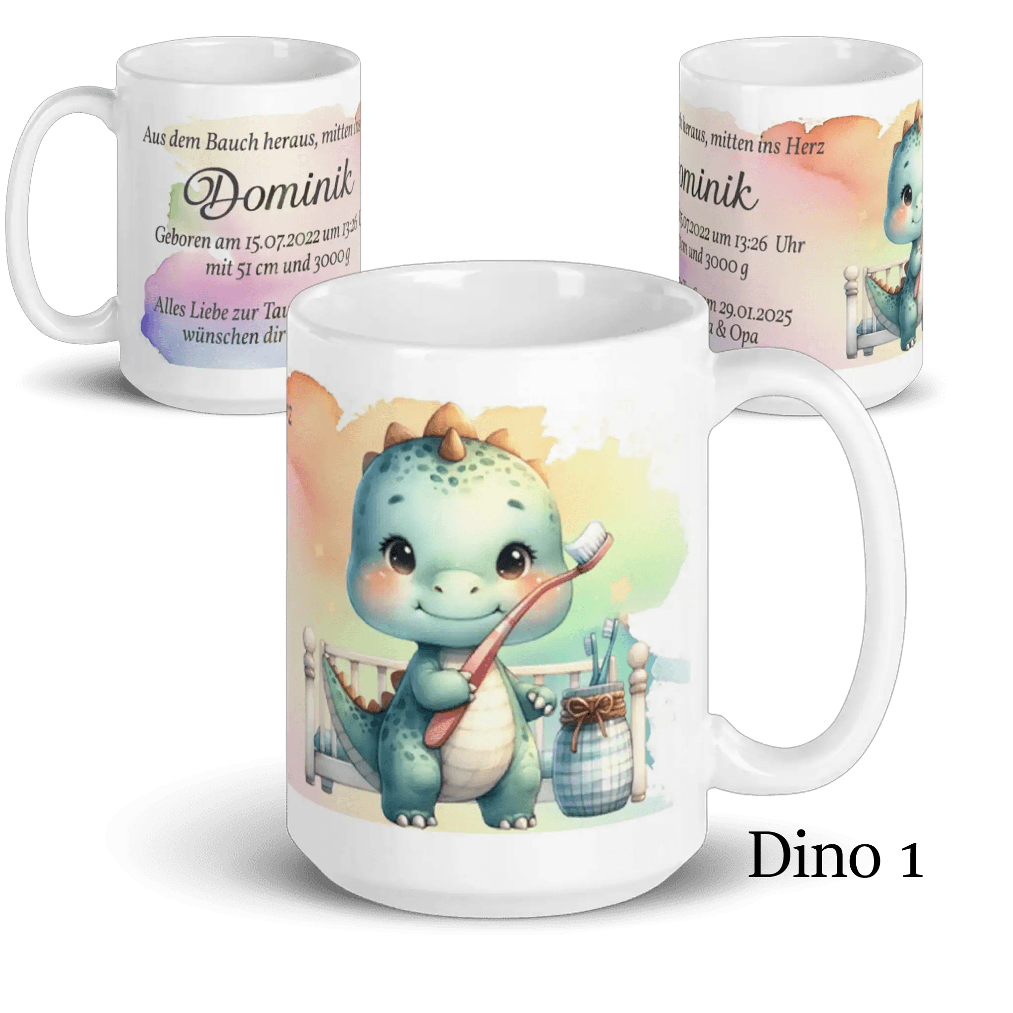 Tasse mit Geburtsmotiv und liebevoll gestaltetem Design