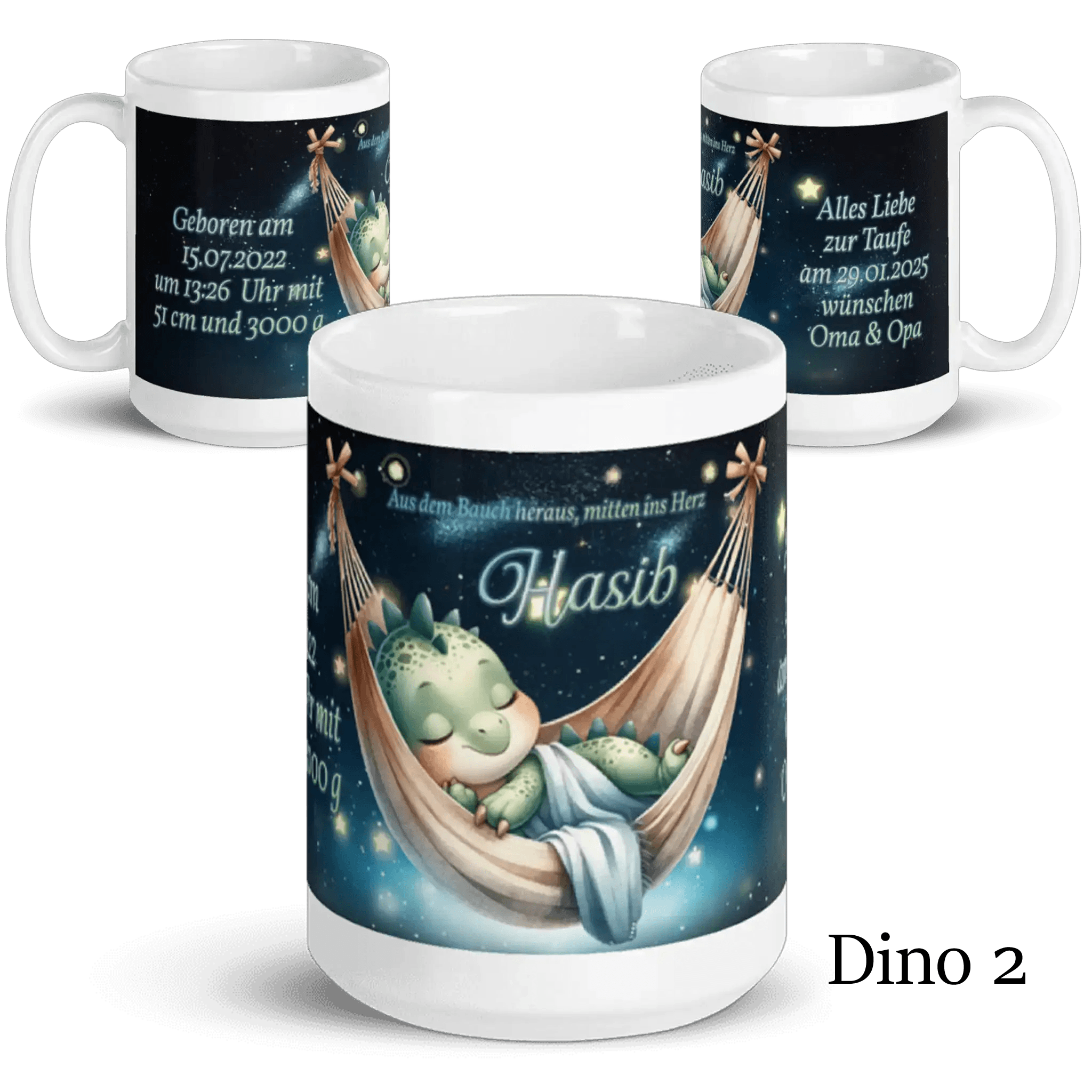 Individuelle Babytasse mit sanften Farben und personalisiertem Text