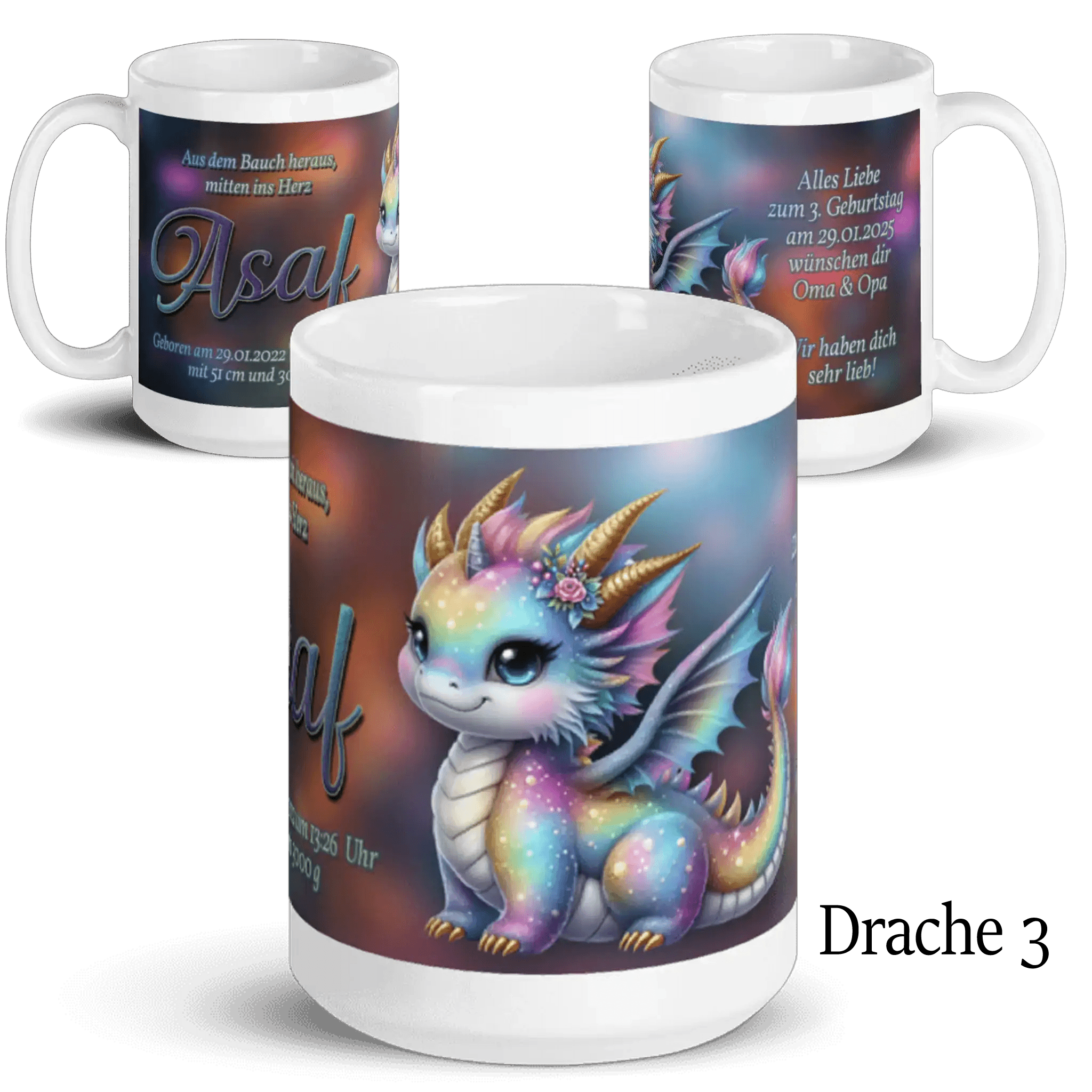 Hochwertige Tasse zur Geburt mit zartem Design