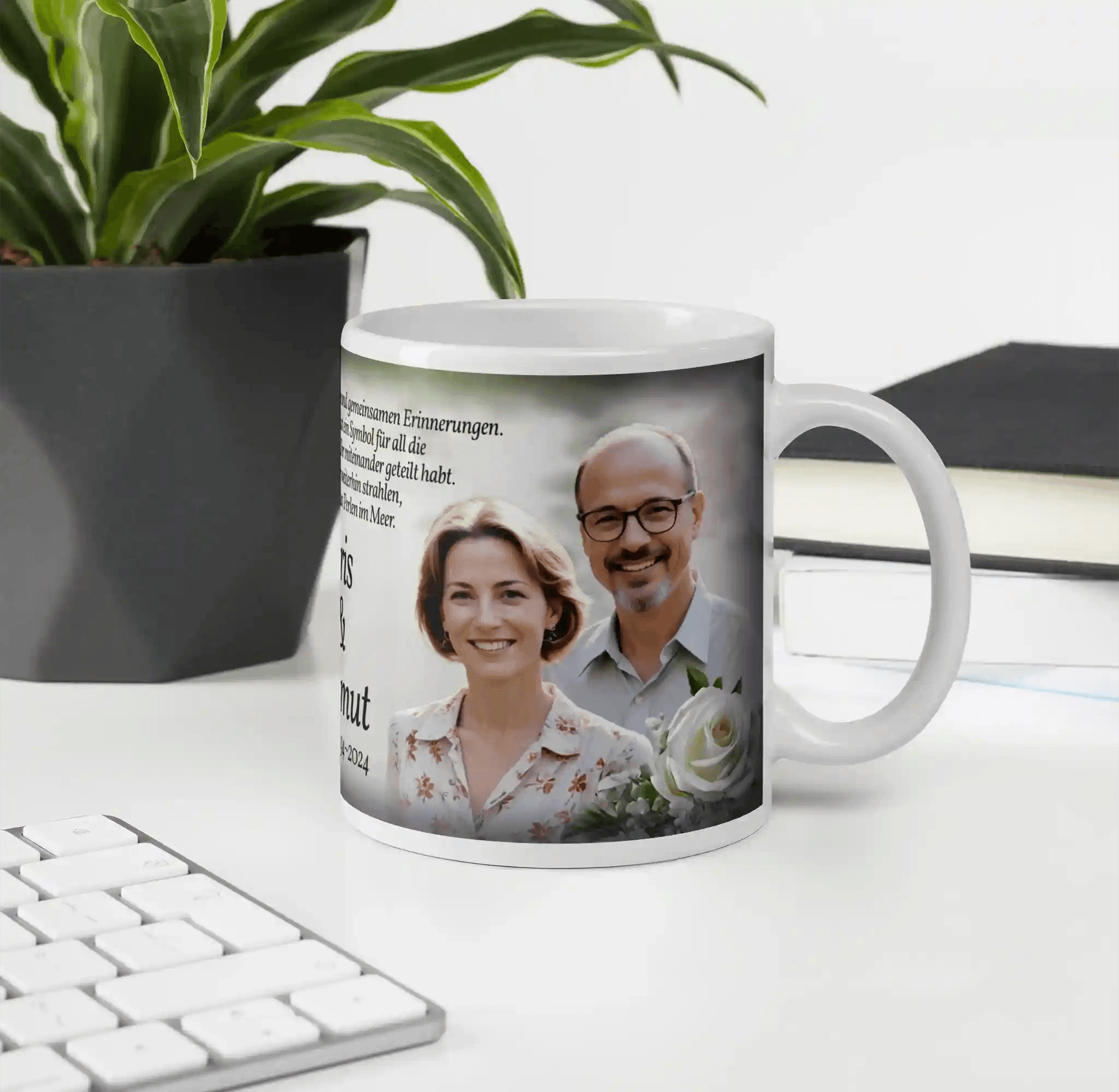 Personalisierte Tasse zur Perlenhochzeit mit Namen und Datum des Paares