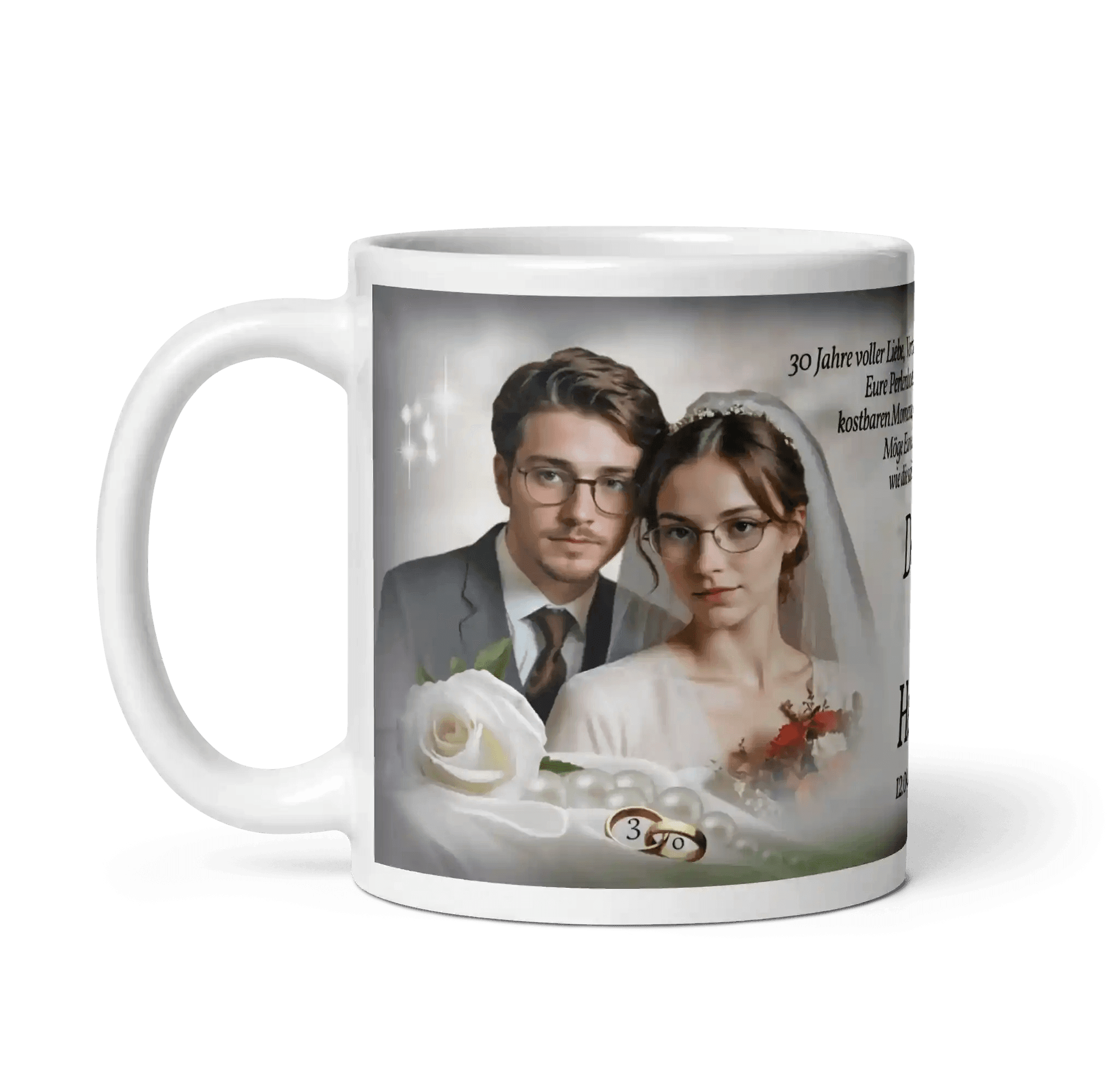 Liebevoll gestaltete Tasse zur Perlenhochzeit, perfektes Geschenk zum Jubiläum