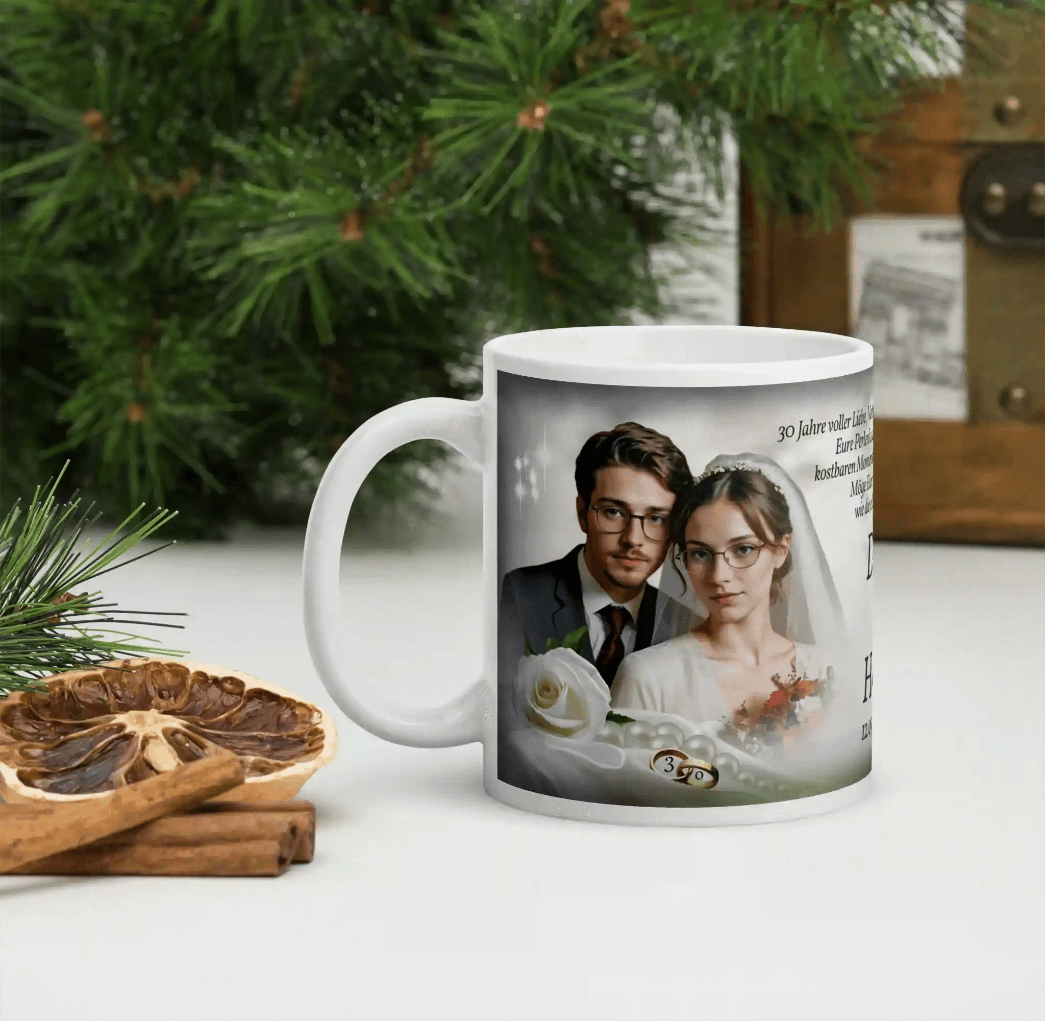 Personalisierbare Tasse zum 30. Hochzeitstag mit Namen und besonderem Design