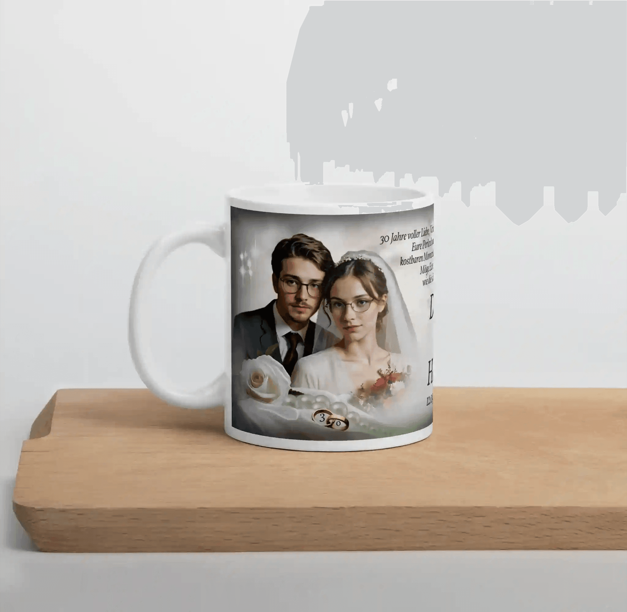 Individuell gestaltete Tasse zum 30. Hochzeitstag als besonderes Andenken