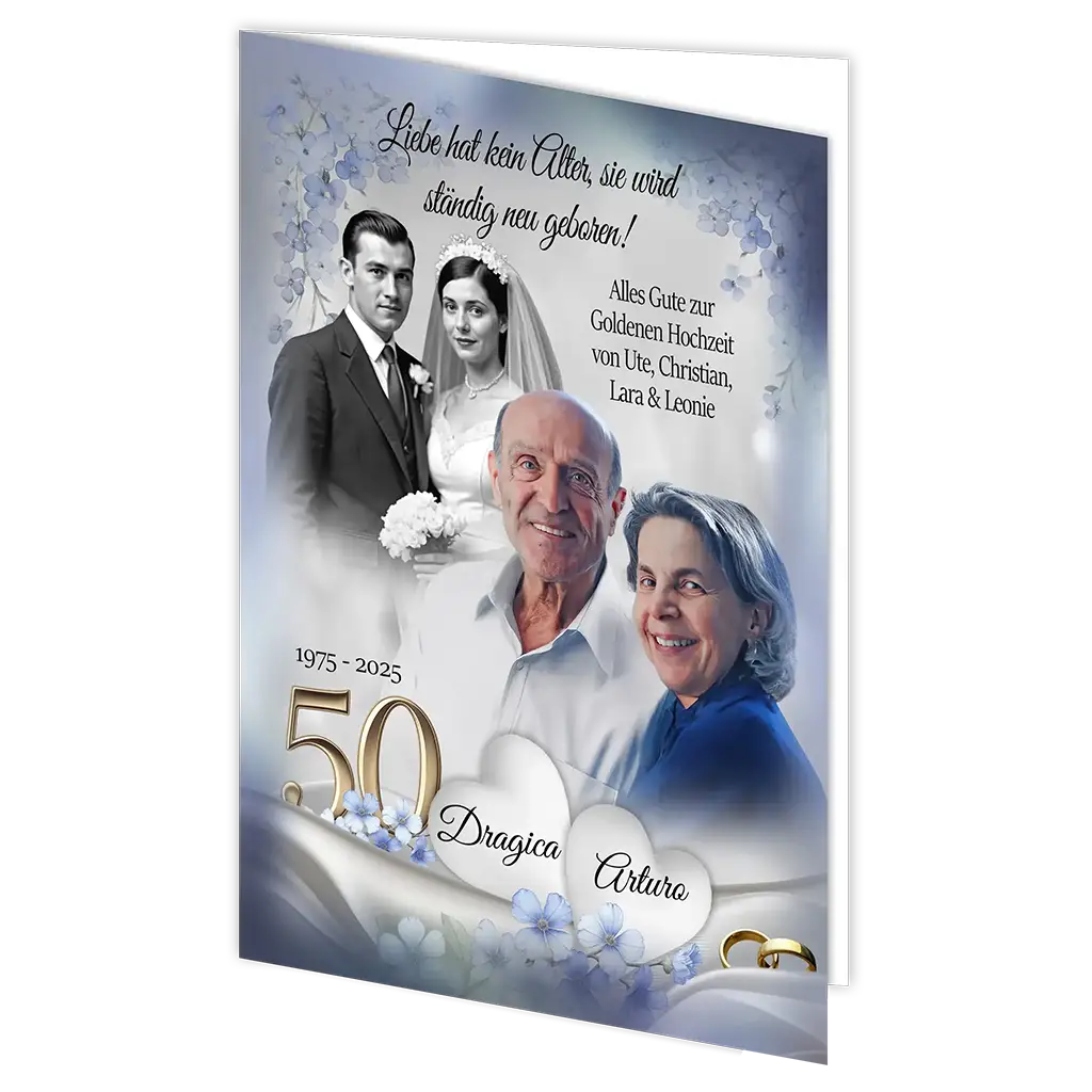 Grußkarte zur Goldenen Hochzeit mit persönlichem Bild und Datum


