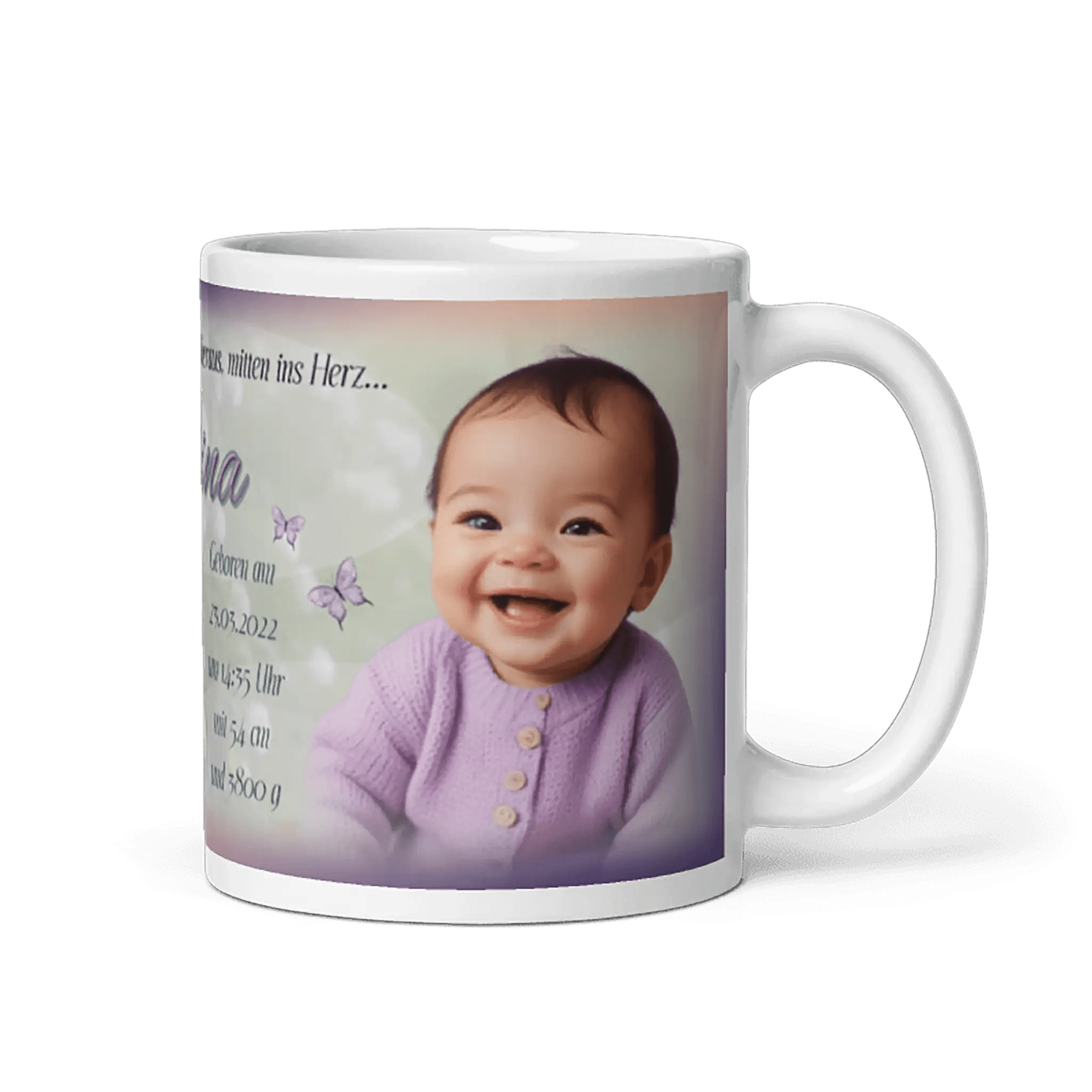 Tasse mit Babyfoto und Text – originelle Geschenkidee zur Geburt oder Taufe