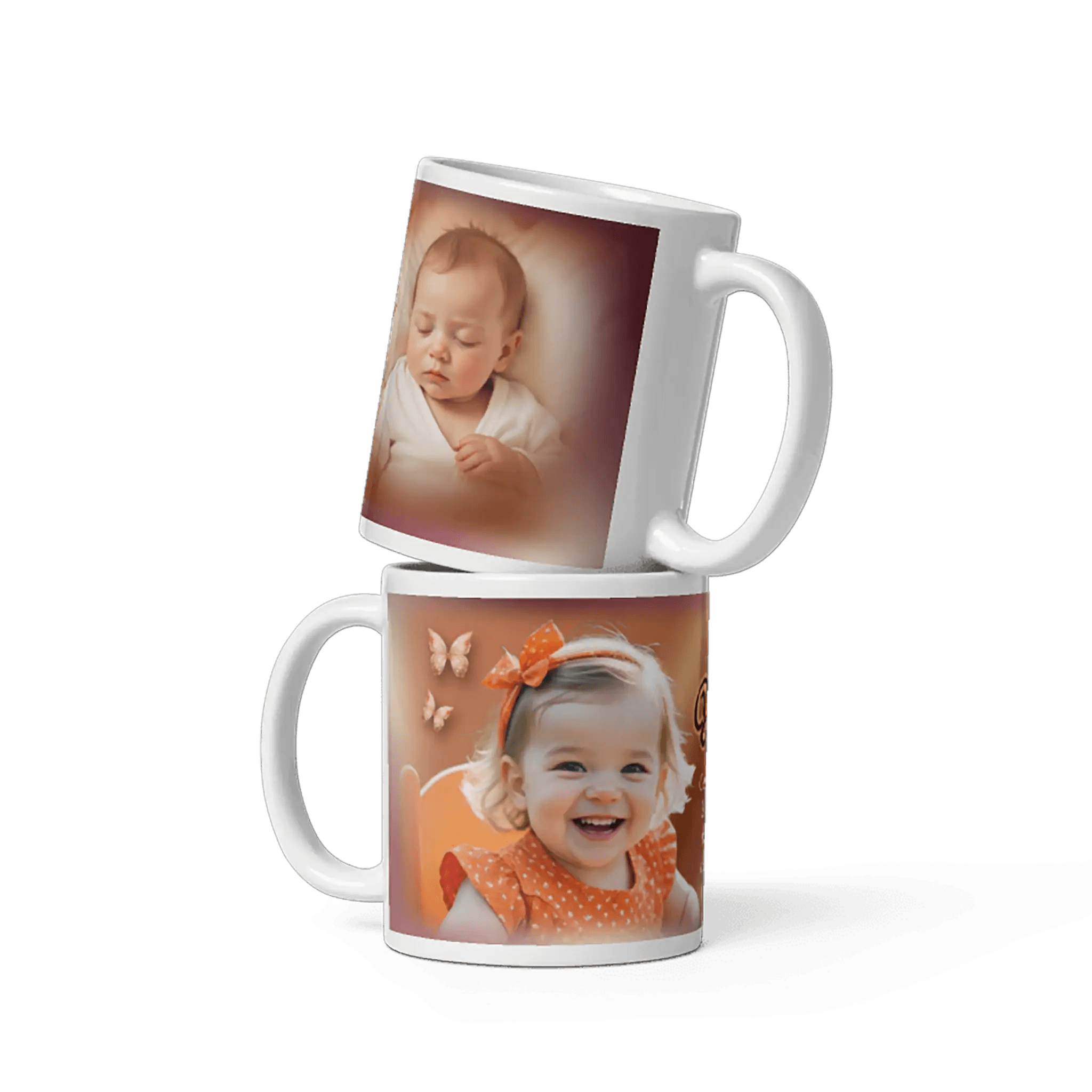 Romantische Fototasse mit einzigartigem Baby-Design zur Geburt und Taufe