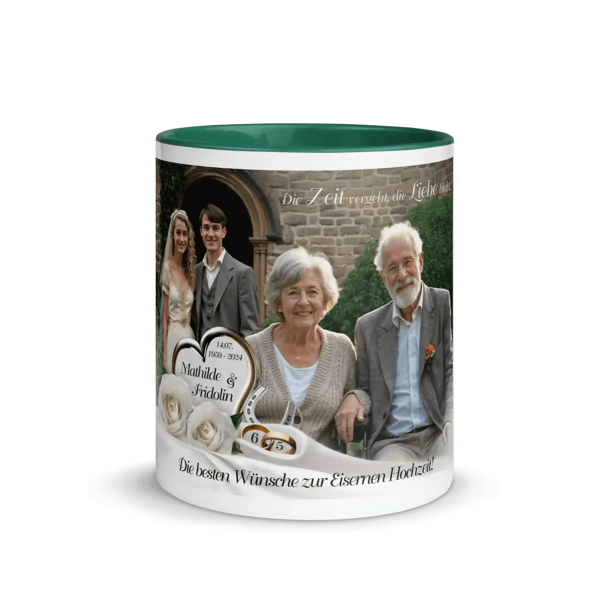 Romantische Tasse zum Hochzeitstag – personalisiert mit Foto und Text